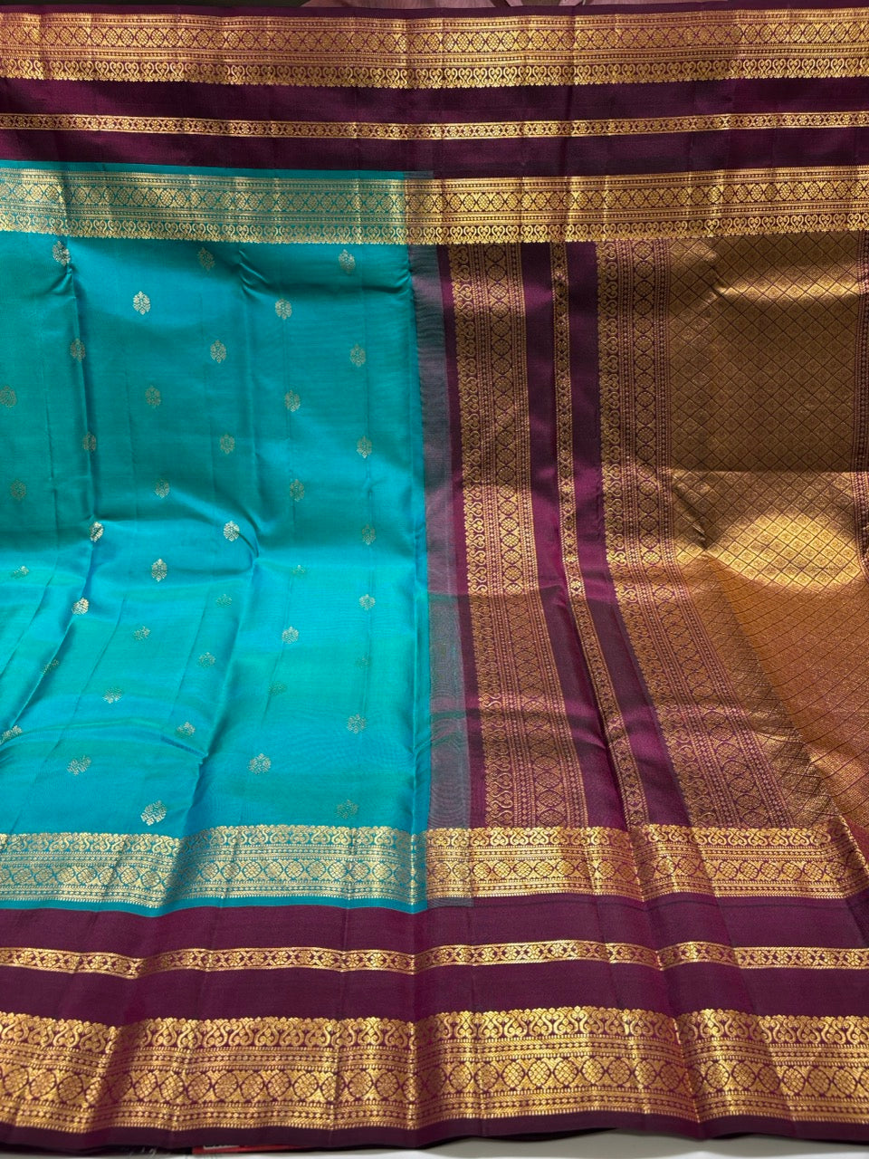 Tiffany Blue Colour Leela Verse Kanchipuram Silk Saree with Plum Purple Contrast NSSL06