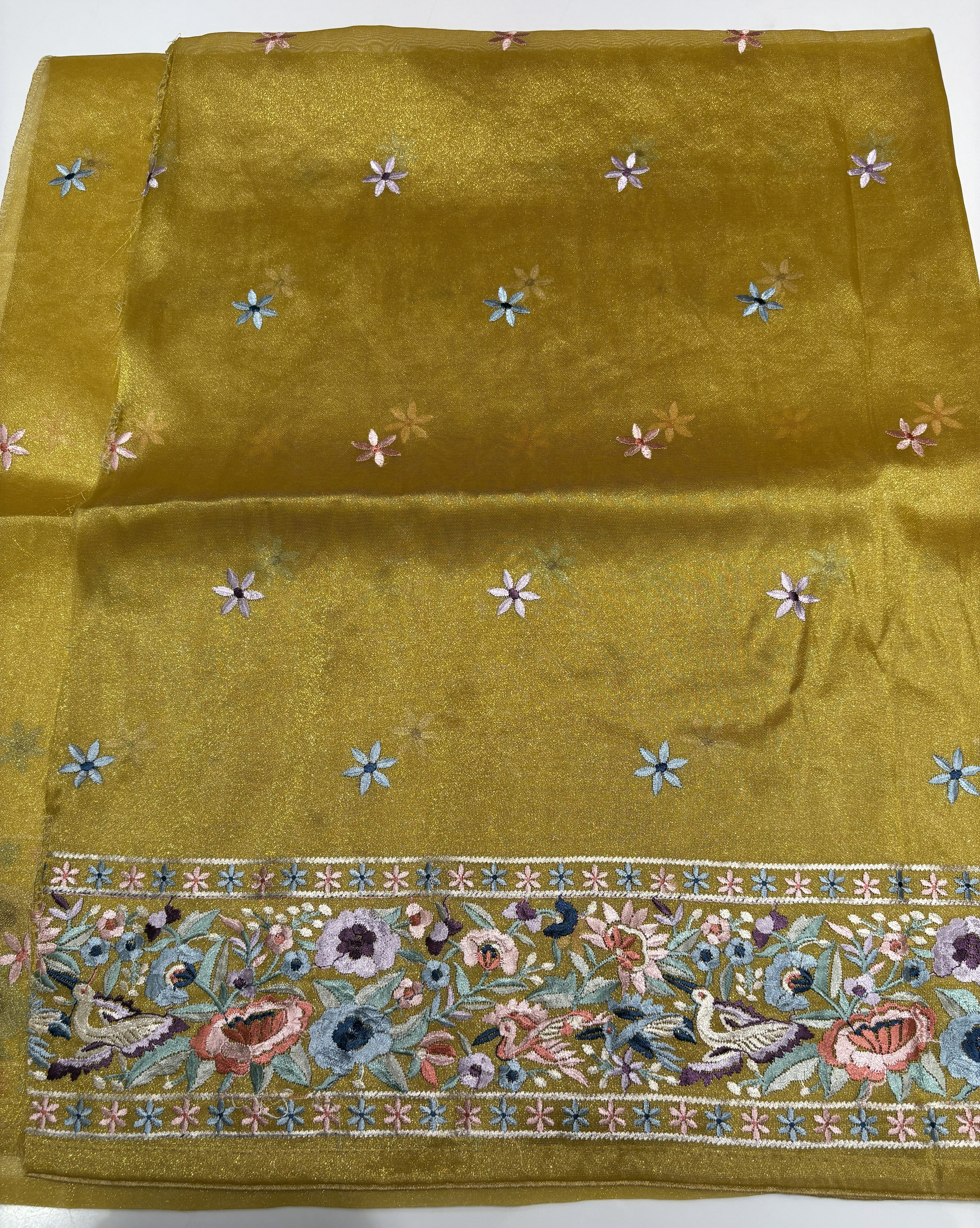 Olive Green Lightweight Organza Saree with Designer Thread Work Border