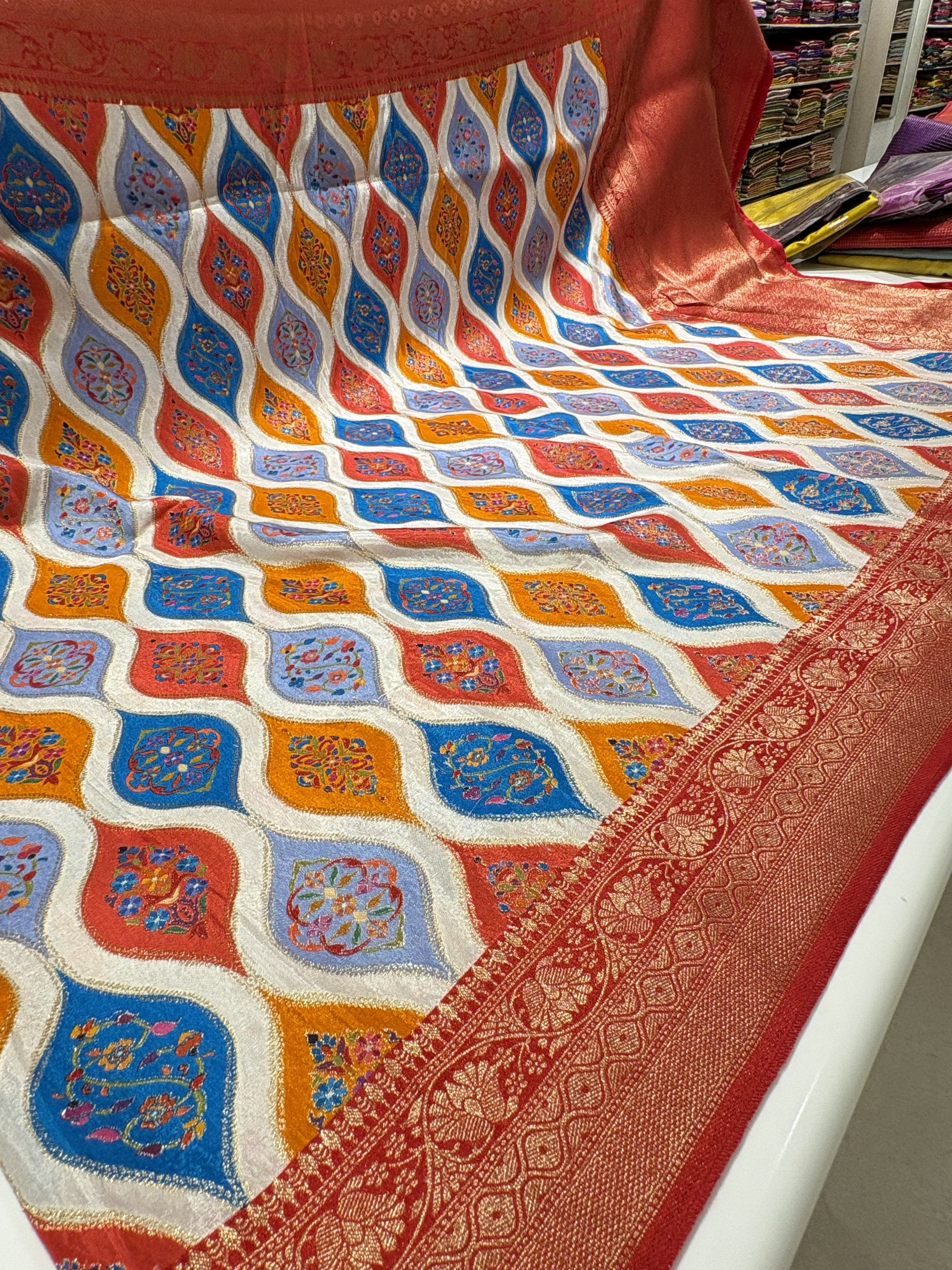 Premium Dark Red Dola Silk Saree assembling Meenakari style in the Body