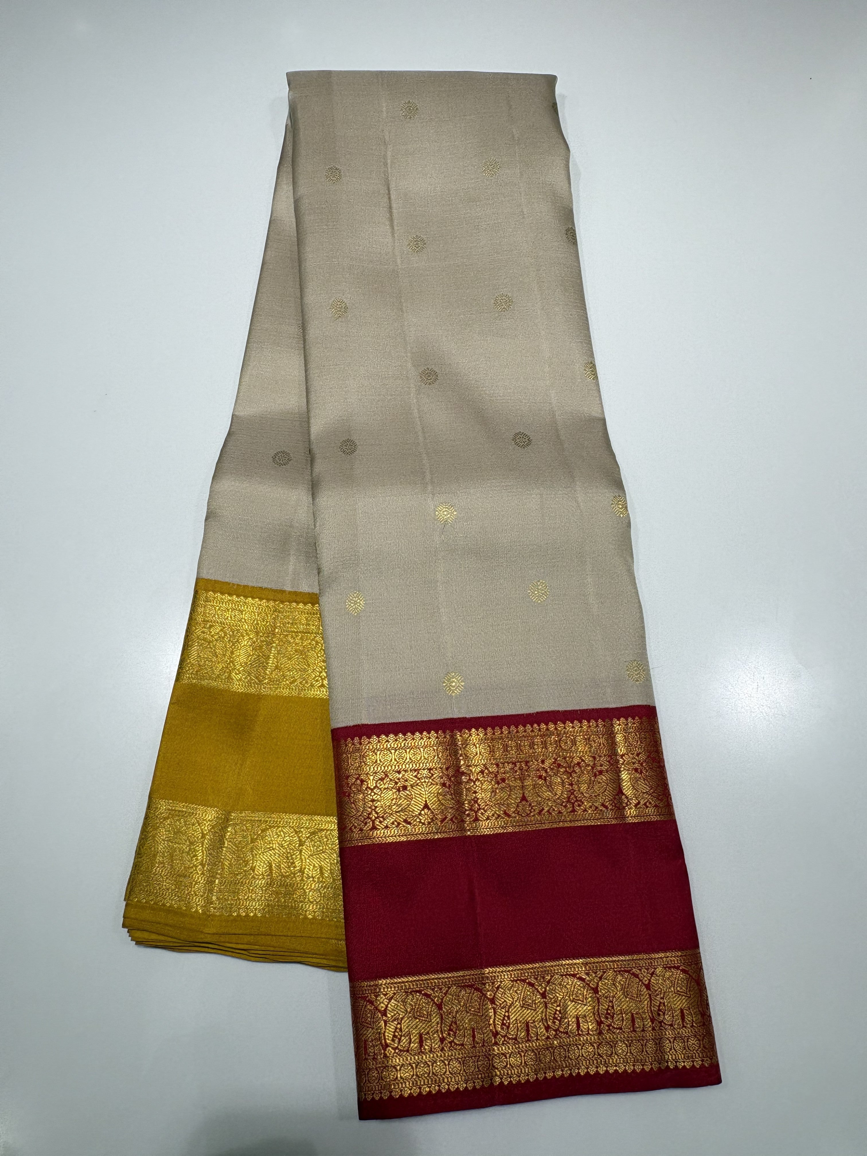 Premium Cream Pure Kanjivaram Silk Saree with Ganga Jamuna Border