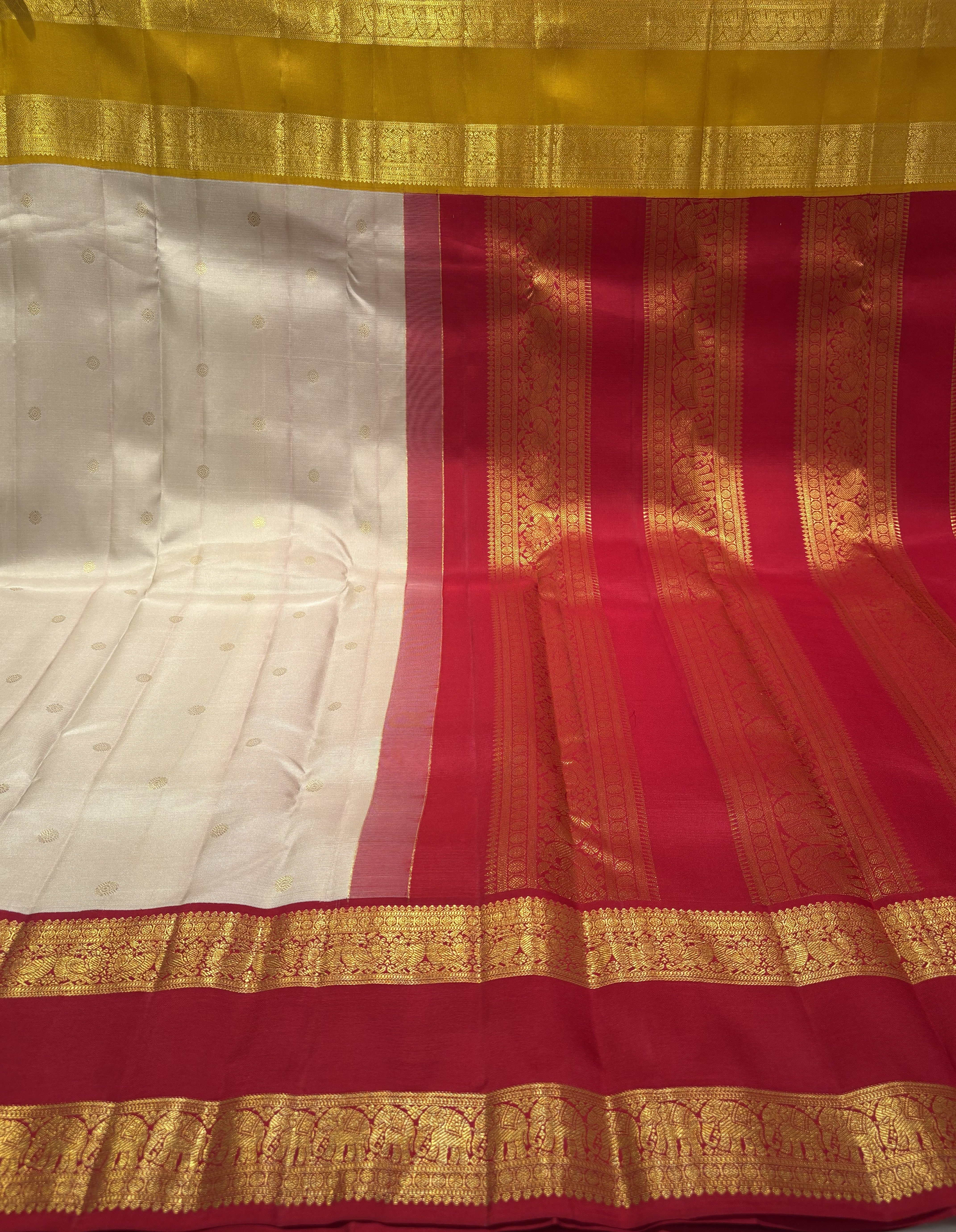 Premium Cream Pure Kanjivaram Silk Saree with Ganga Jamuna Border