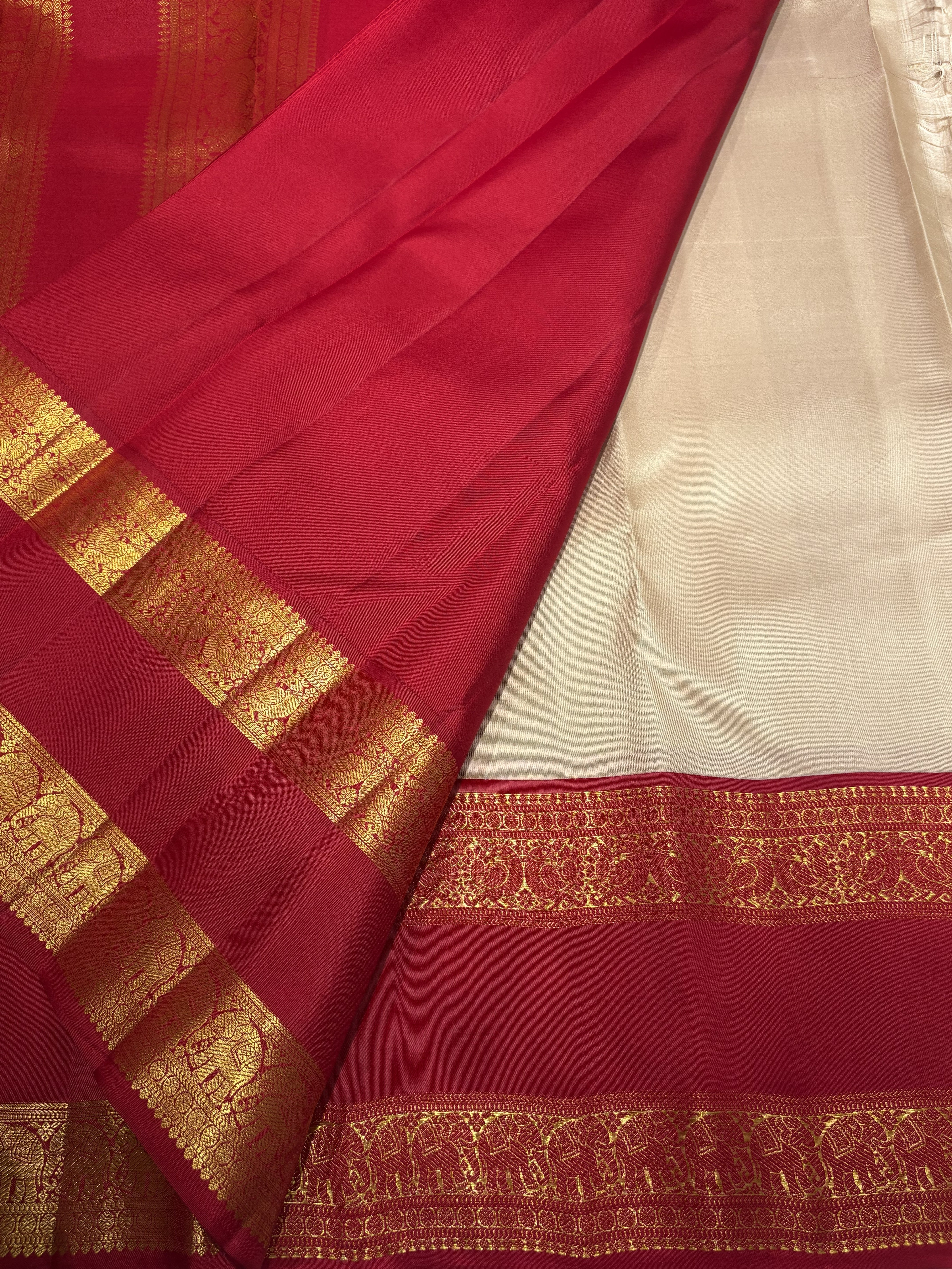 Premium Cream Pure Kanjivaram Silk Saree with Ganga Jamuna Border