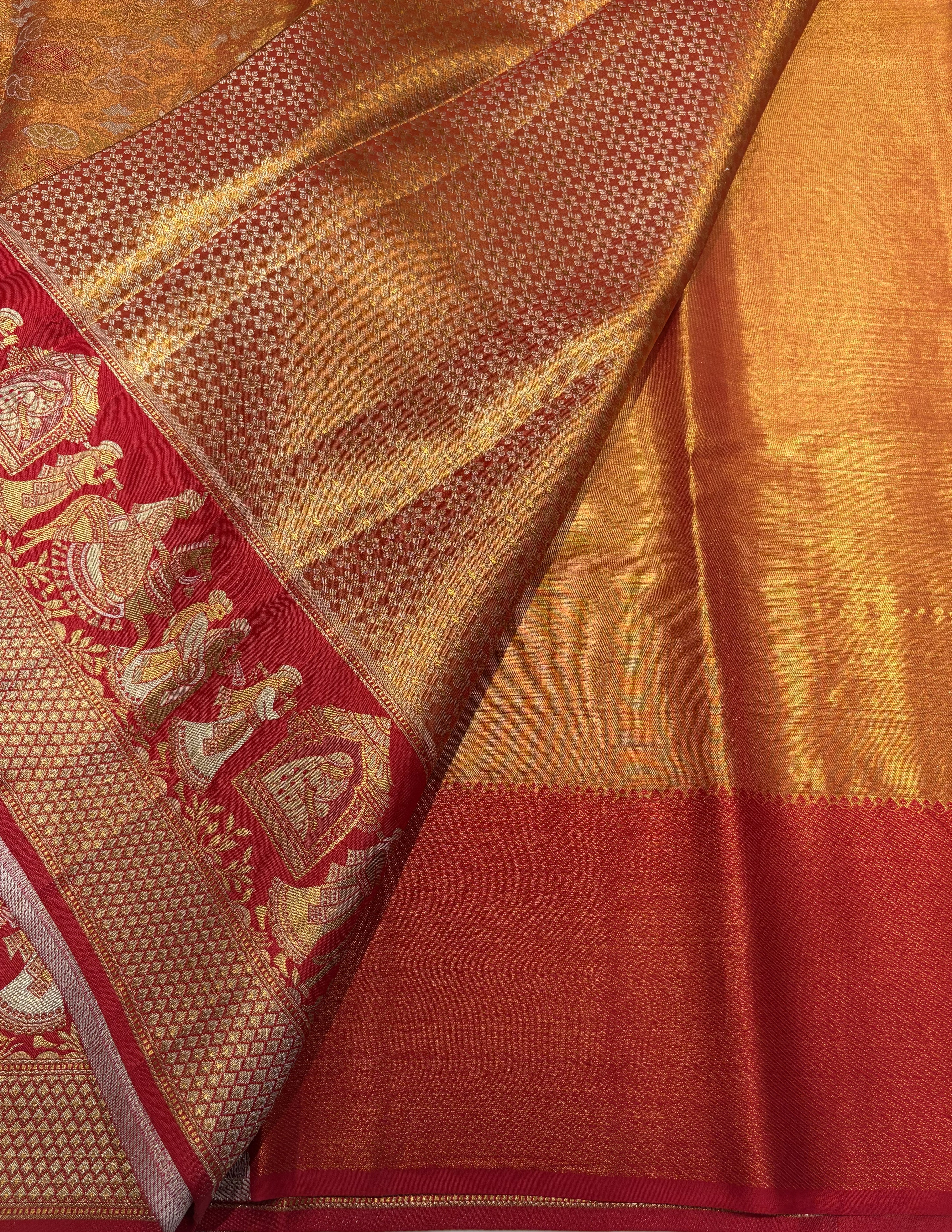 Gold Pure Kanjivaram Tissue Silk Saree with Pallakki Border