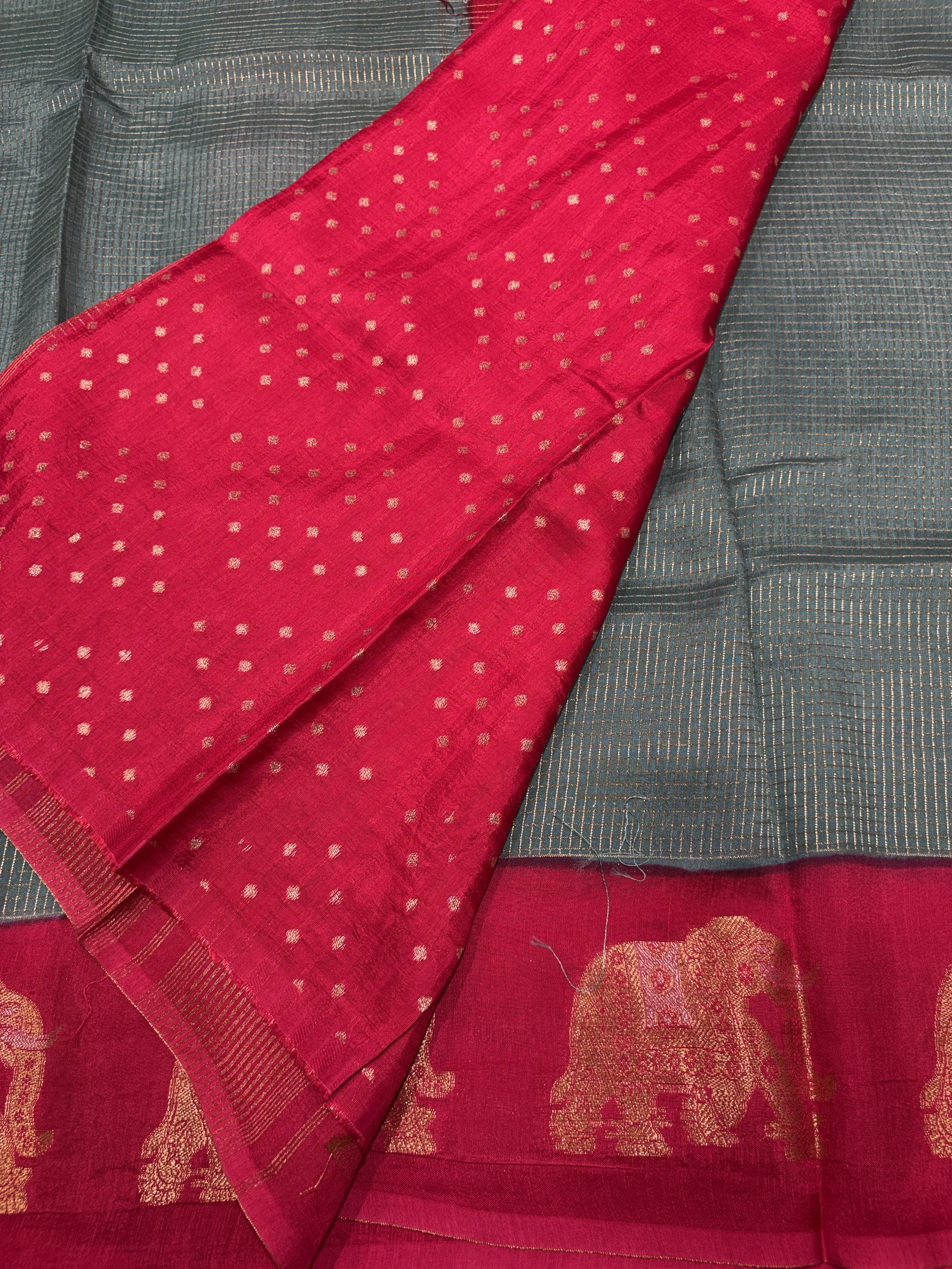 Beautiful Grey Fancy Saree With Red Contrast