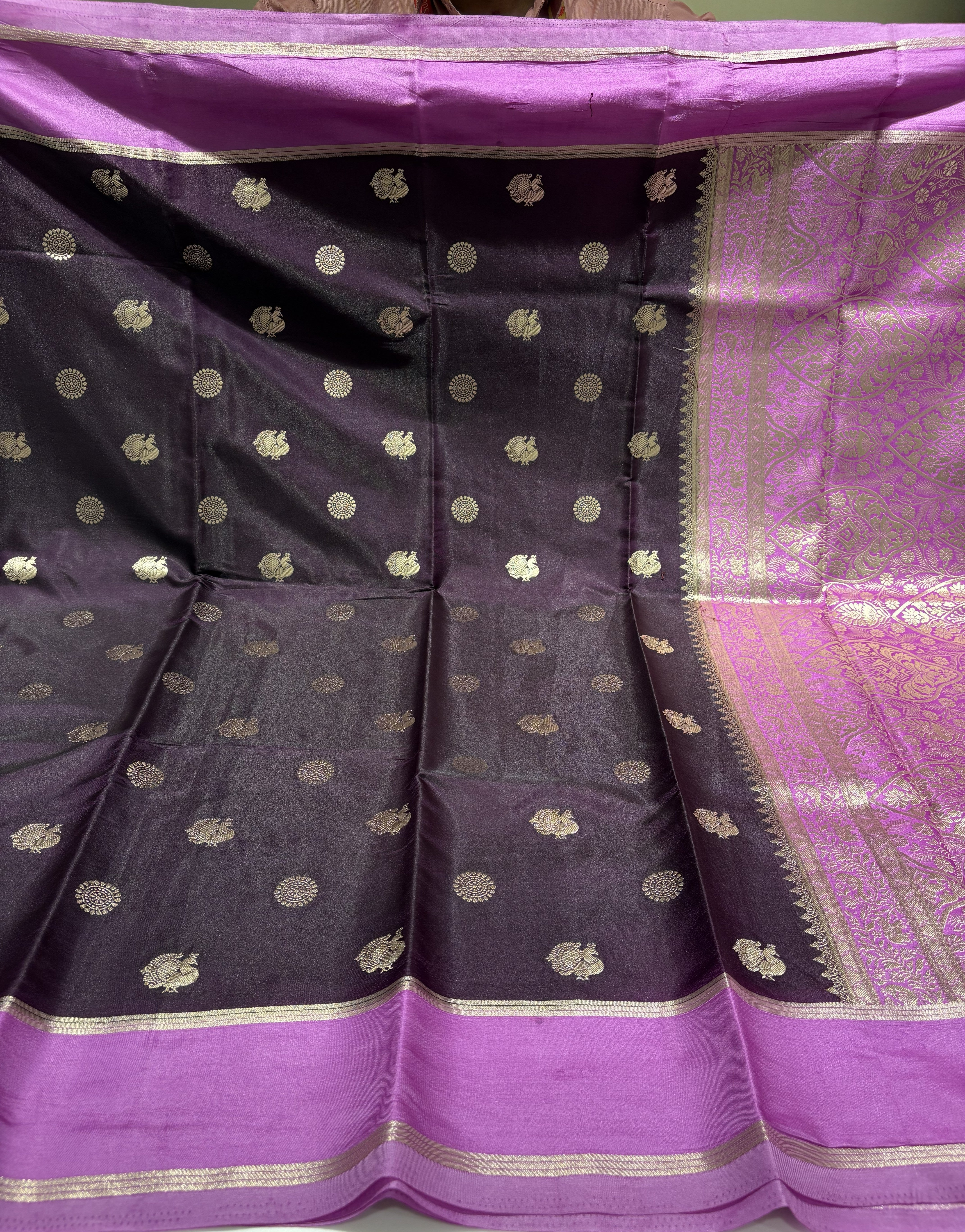 Elegant Dark Purple Raw Silk Saree With Lavender Contrast