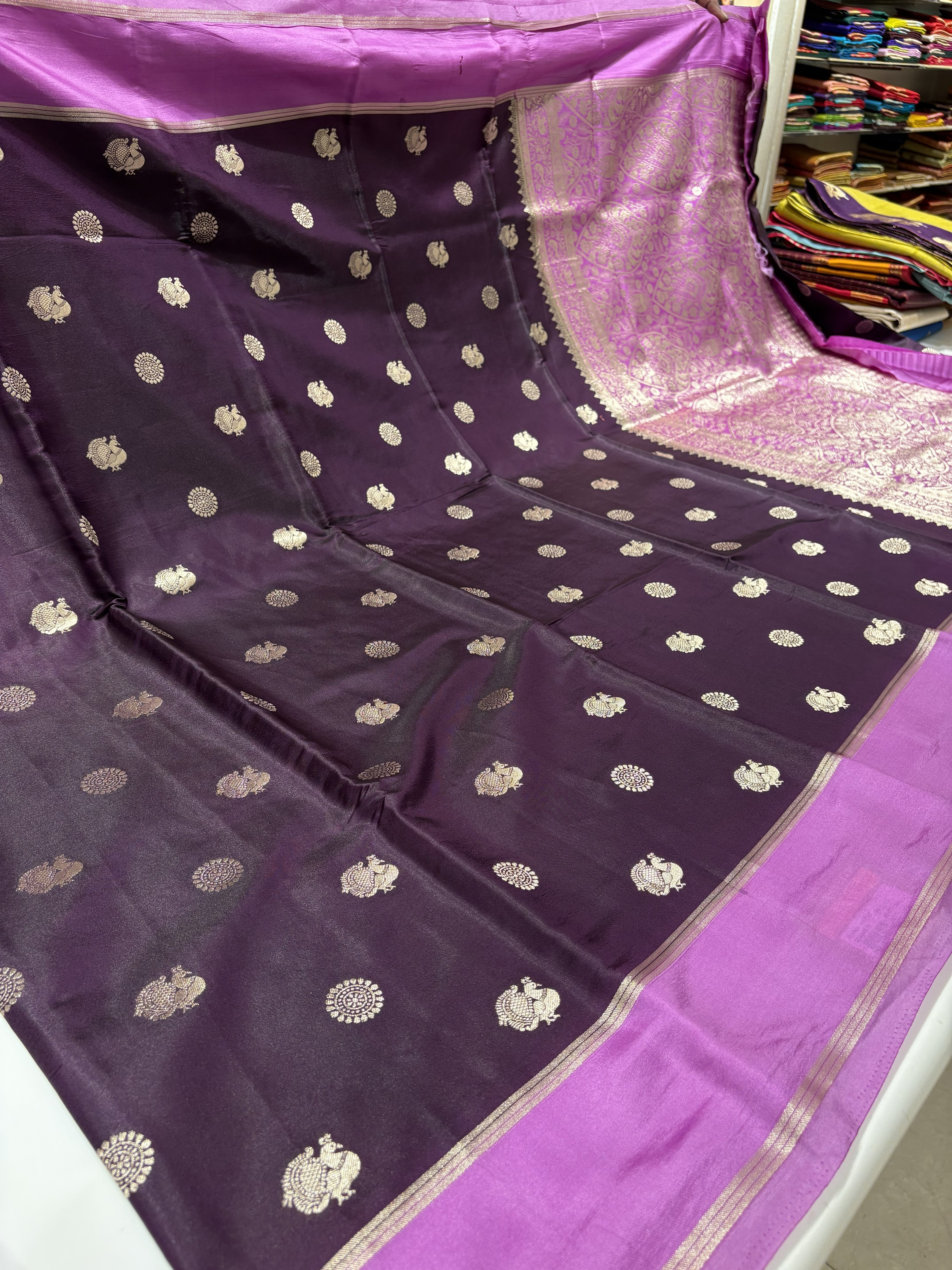 Elegant Dark Purple Raw Silk Saree With Lavender Contrast