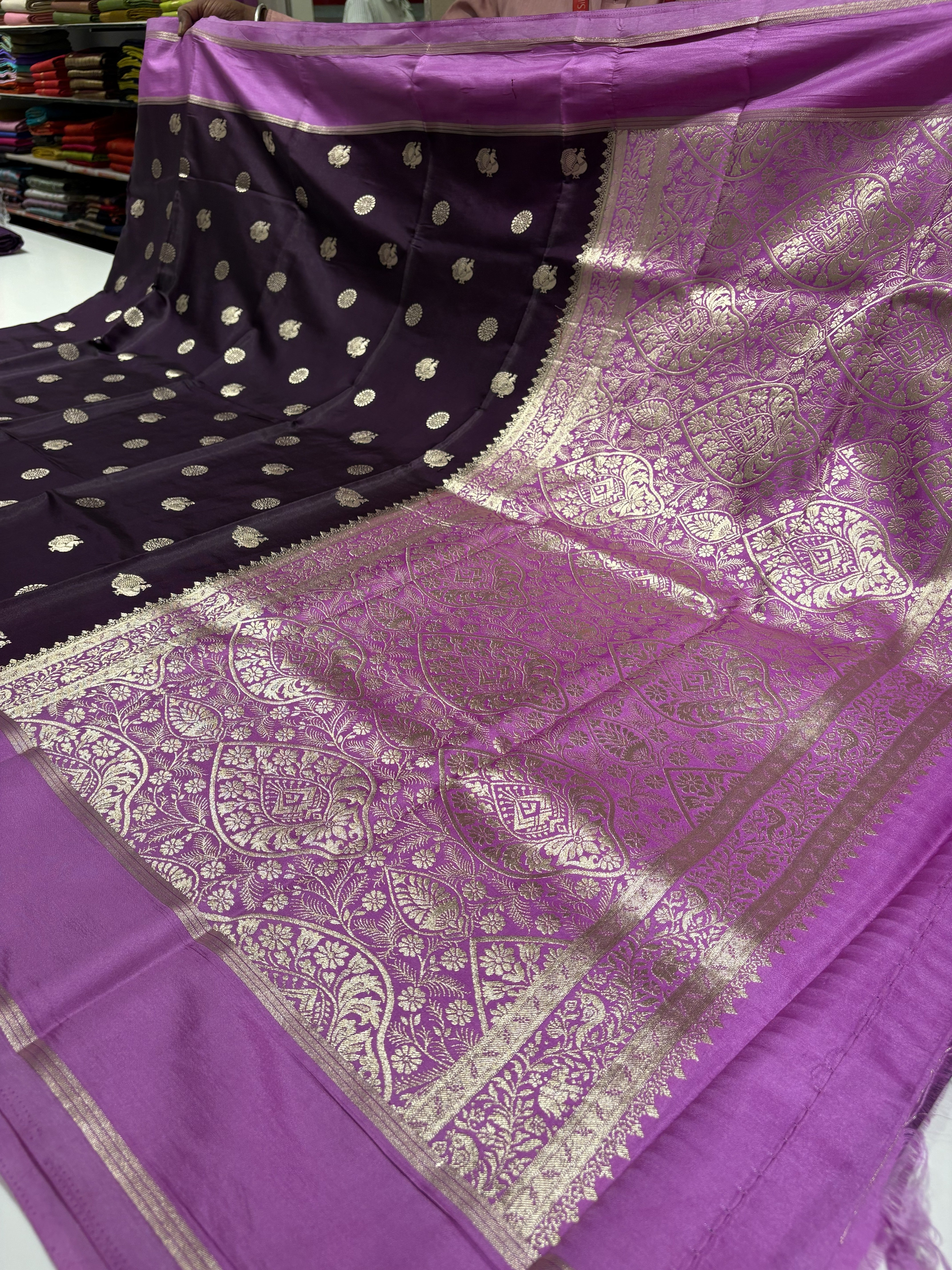 Elegant Dark Purple Raw Silk Saree With Lavender Contrast