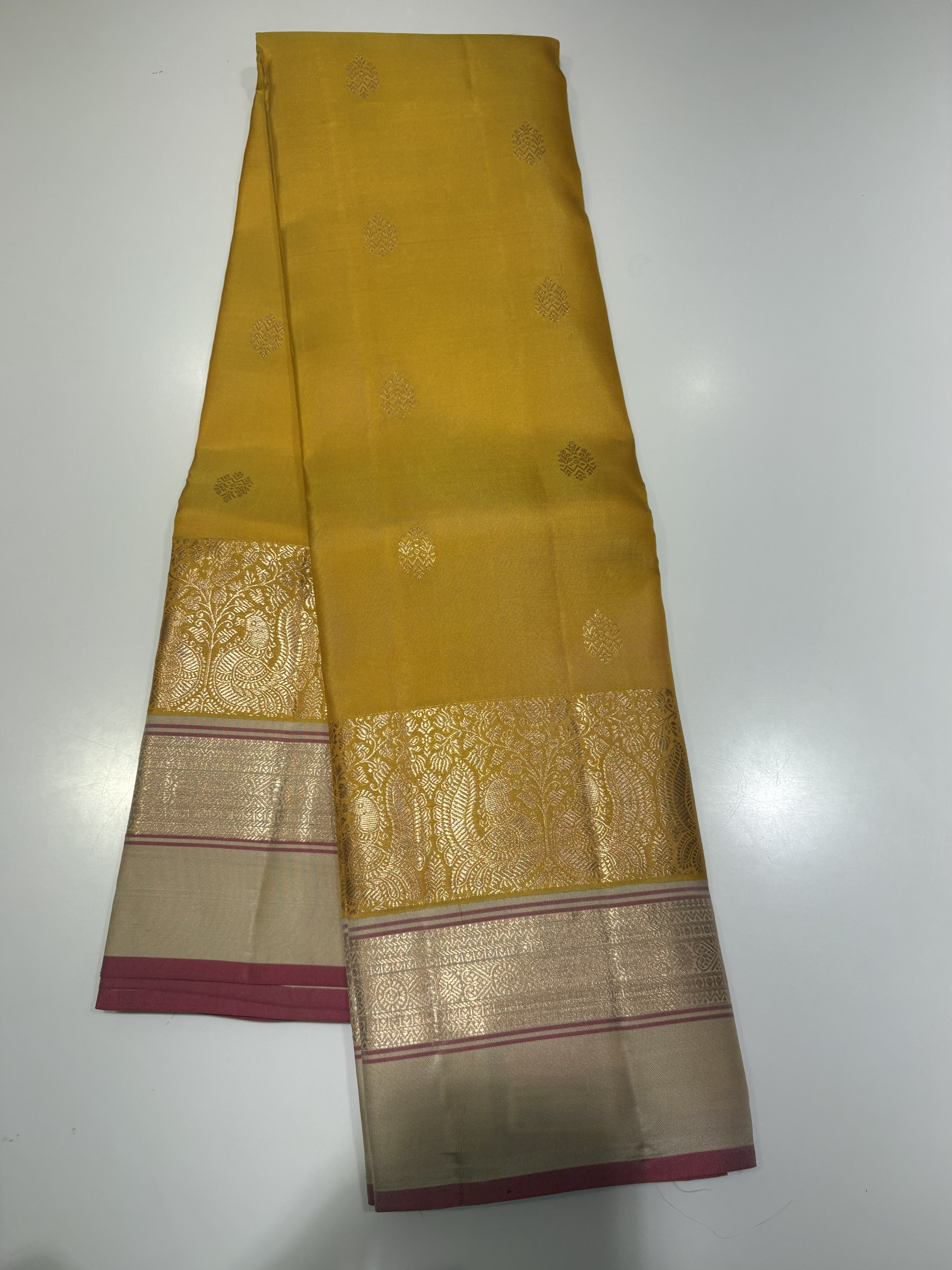 Premium Yellow Pure Kanjivaram Silk Saree with Cream Contrast