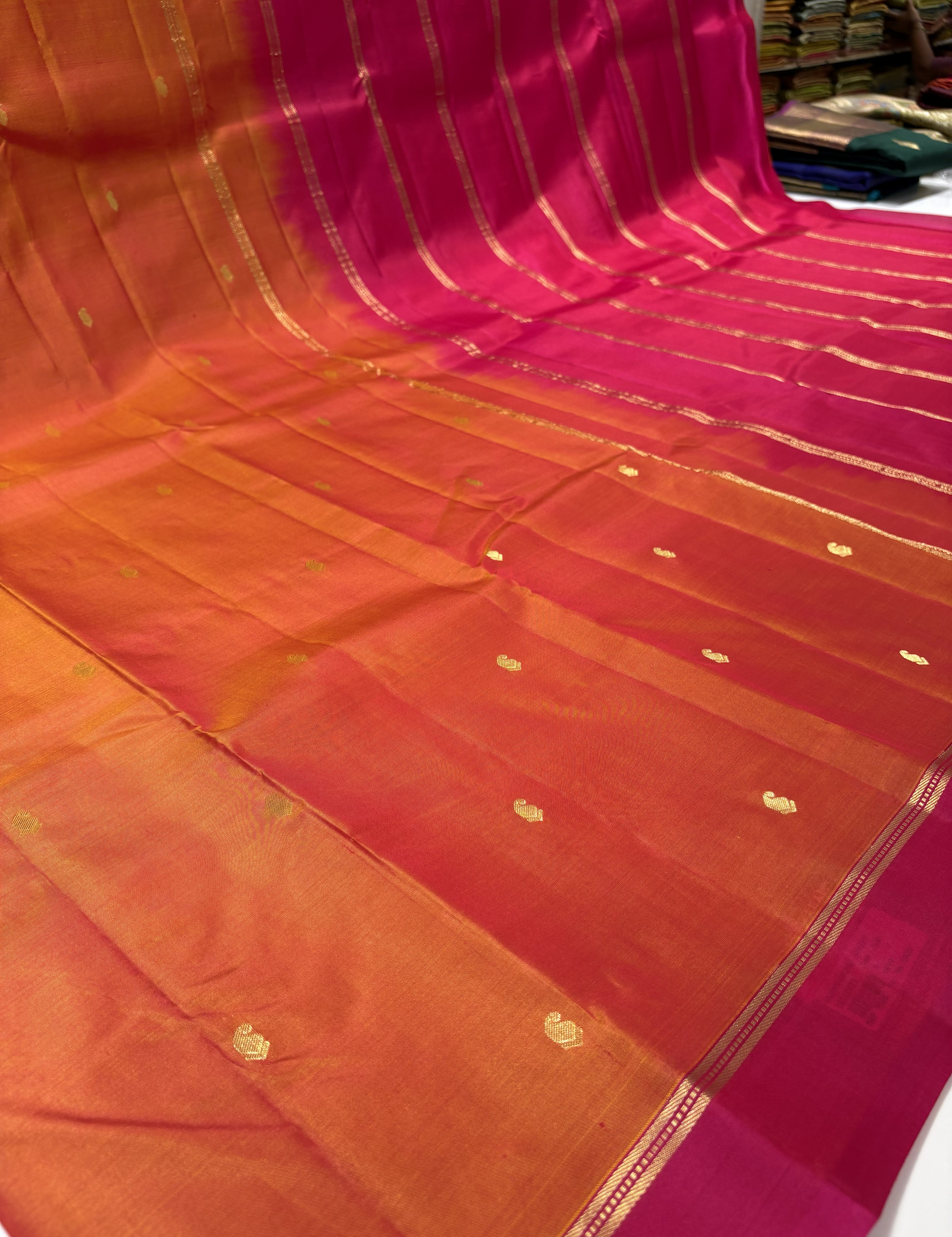 Elegant Orange Pure Kanchipuram Silk Saree with Rani Pink Contrast