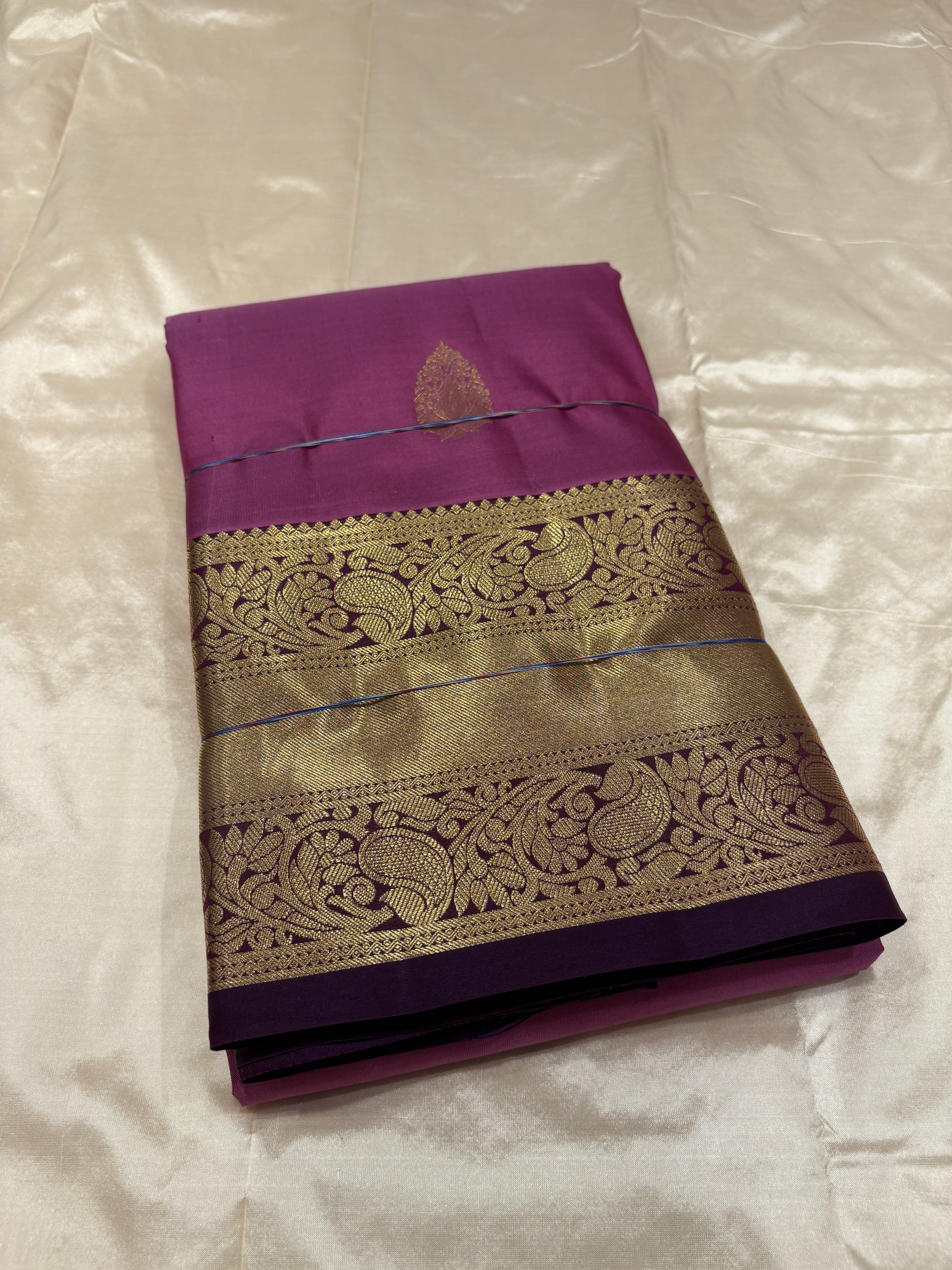 Beautiful Magenta Pink Pure Kanchipuram Silk Saree with Purple Contrast