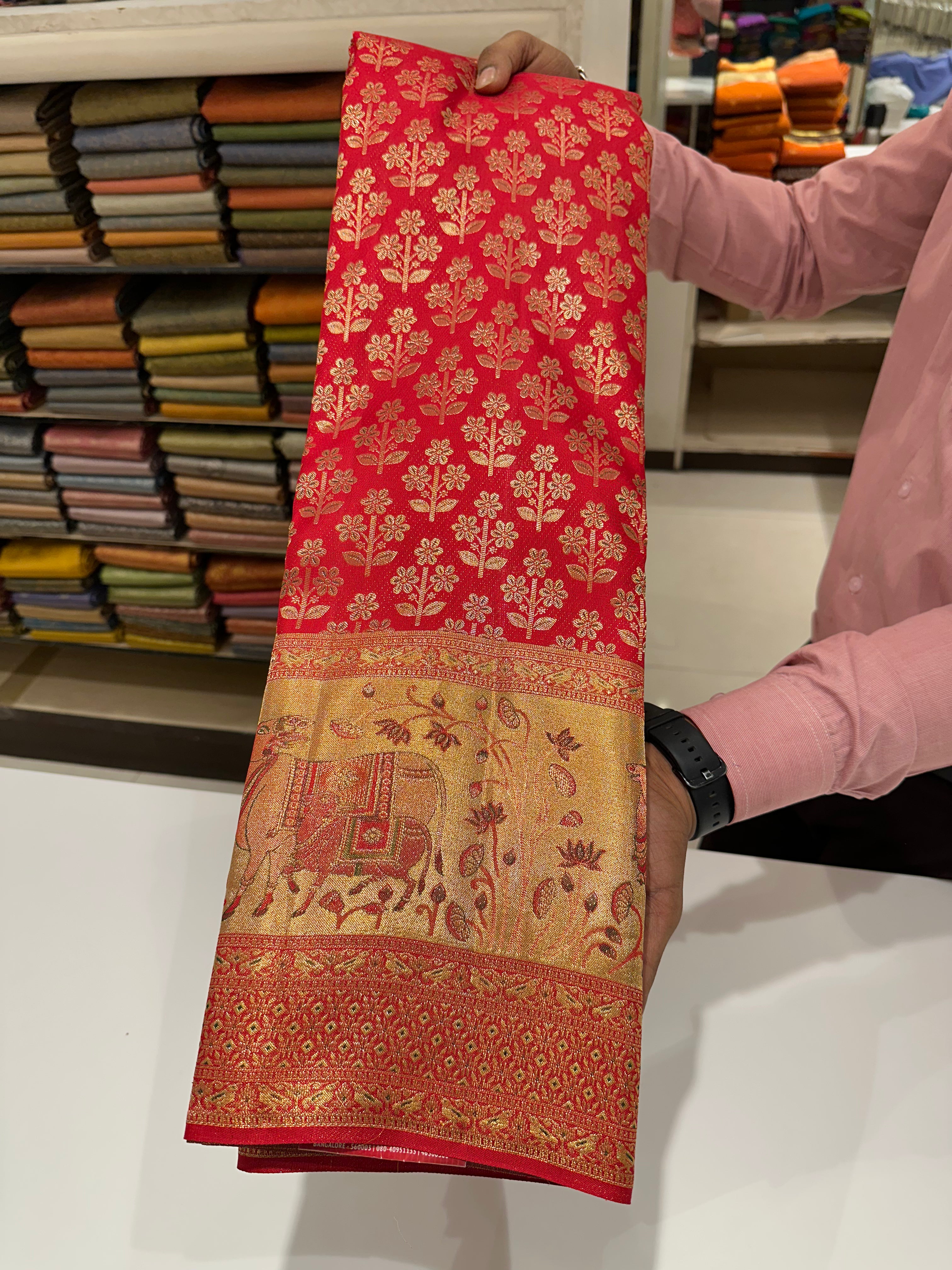 Bridal Red Kanjivaram Silk Saree with Heavy Zari Grand Border