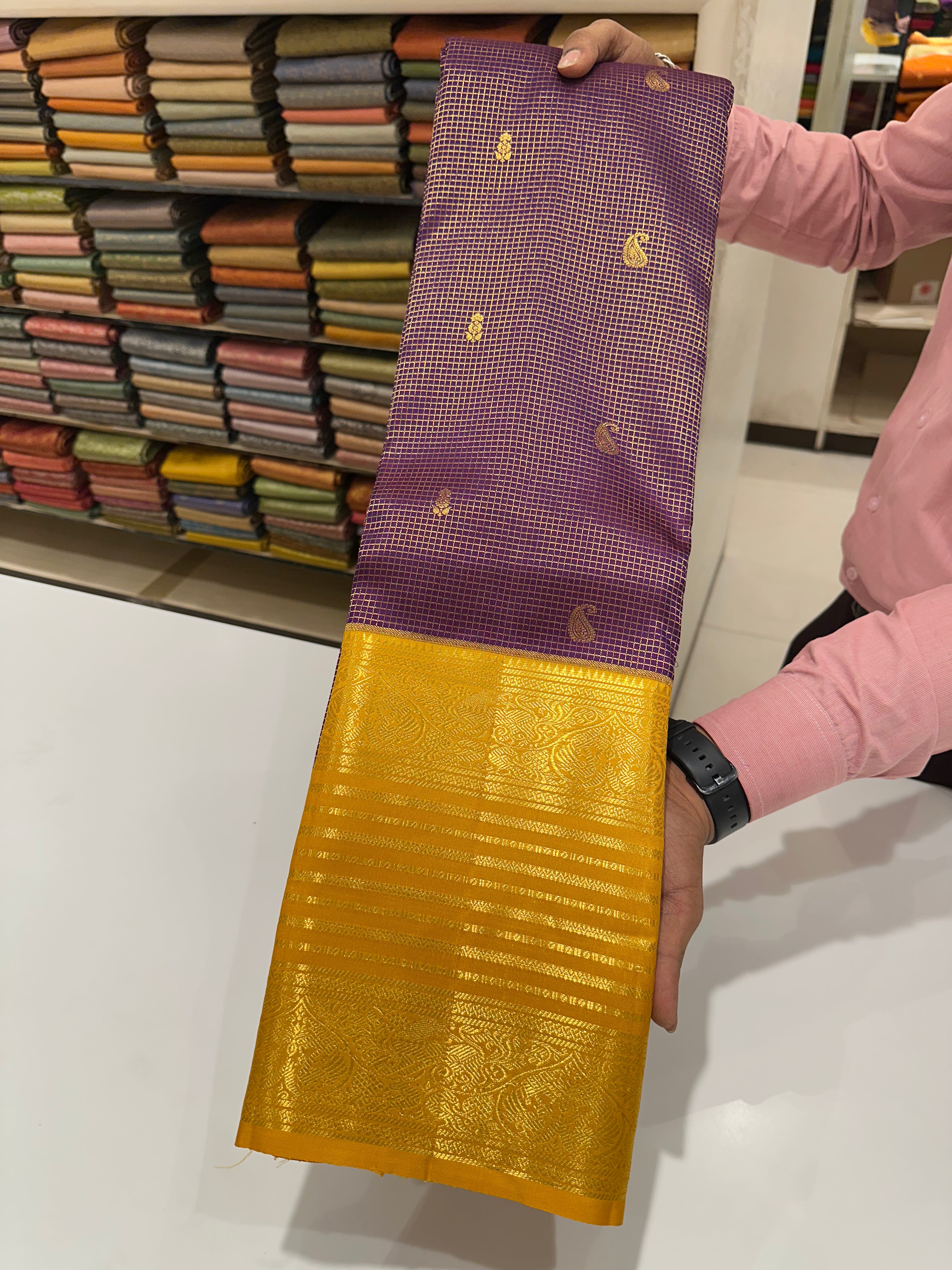Brown & Gold Yellow Wedding Pure Kanjivaram Silk Saree with Grand Zari Buttas