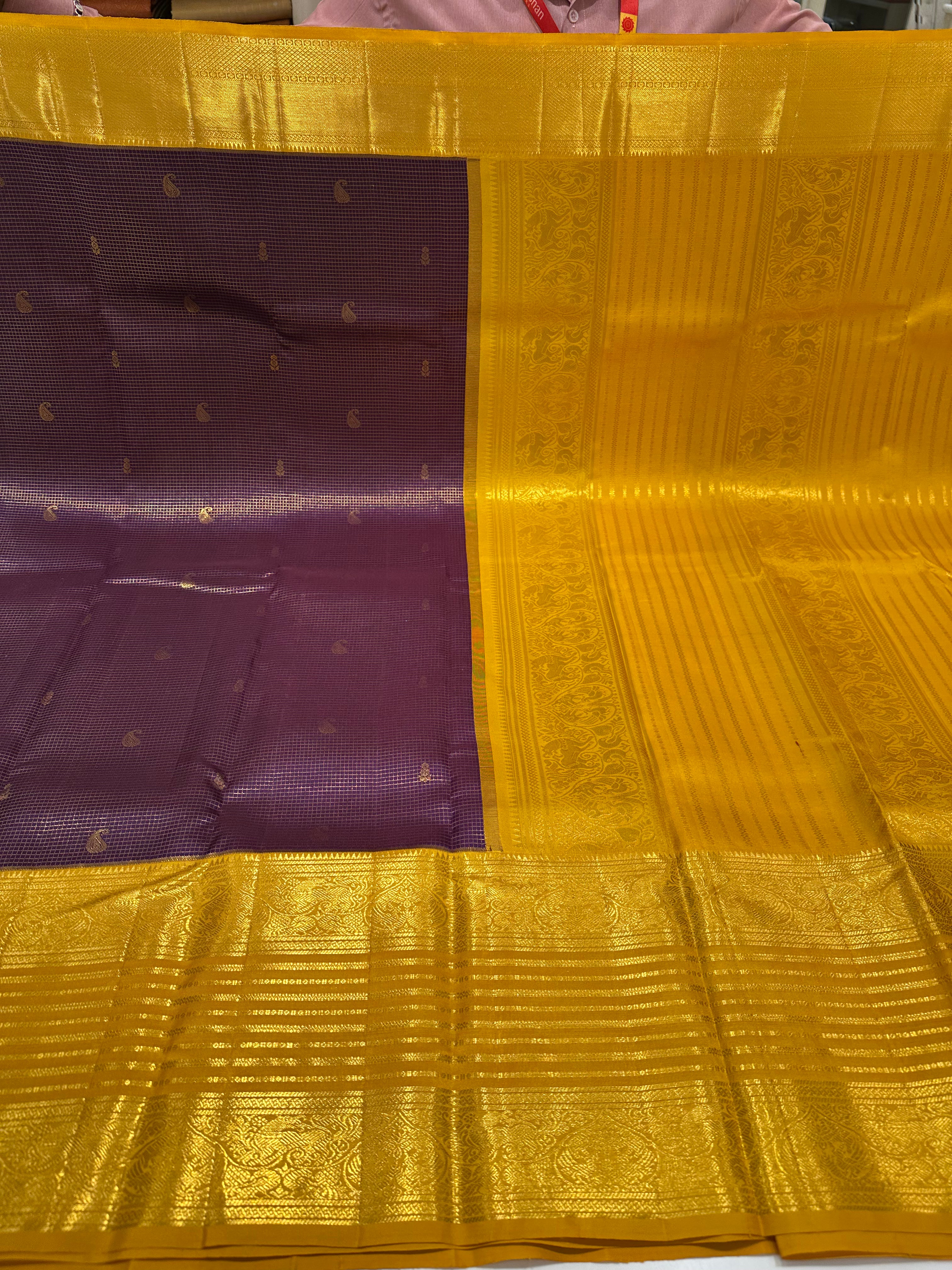 Brown & Gold Yellow Wedding Pure Kanjivaram Silk Saree with Grand Zari Buttas