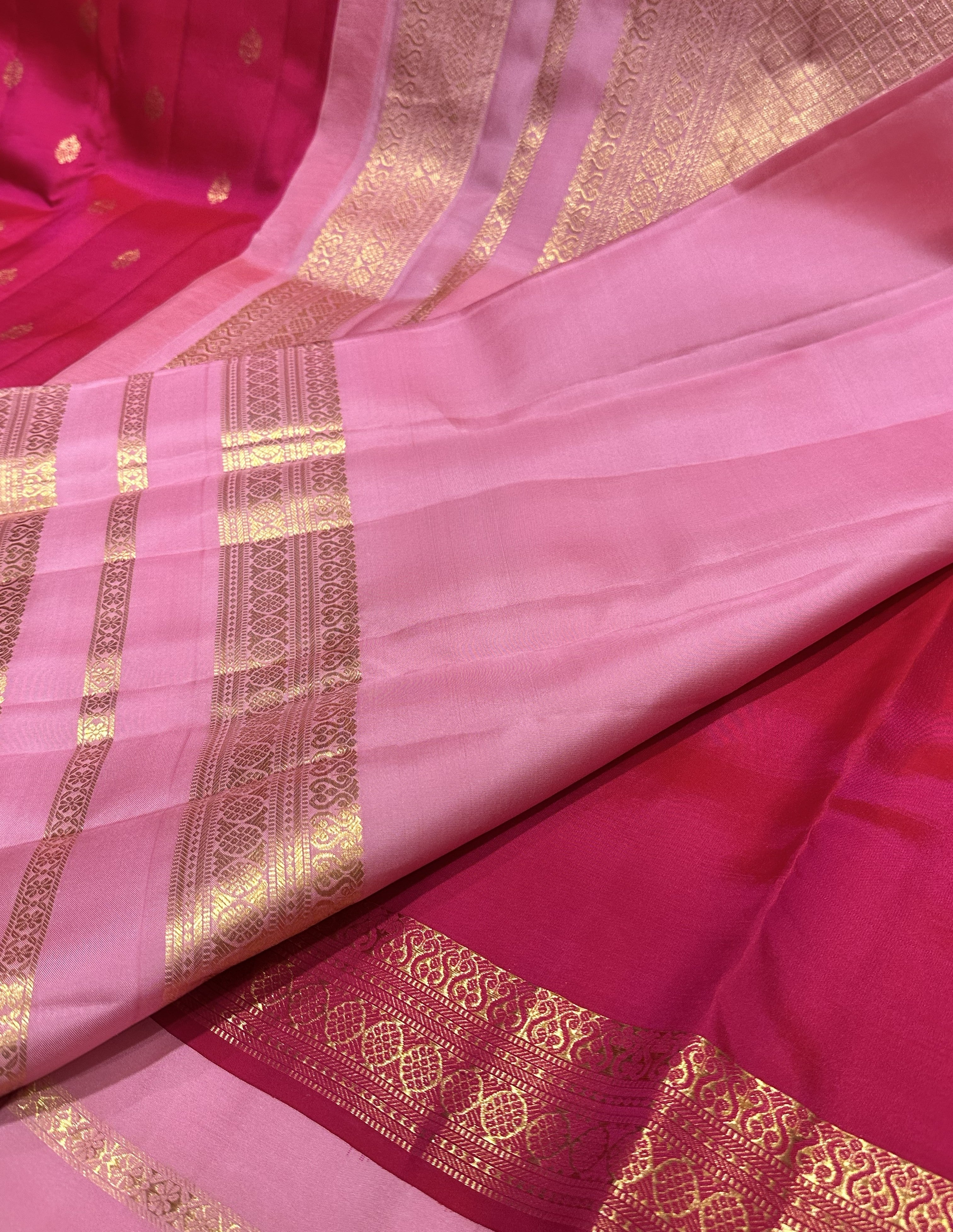 Elegant Dark Pink Pure Kanjivaram Silk Saree with Baby Pink Contrast Border