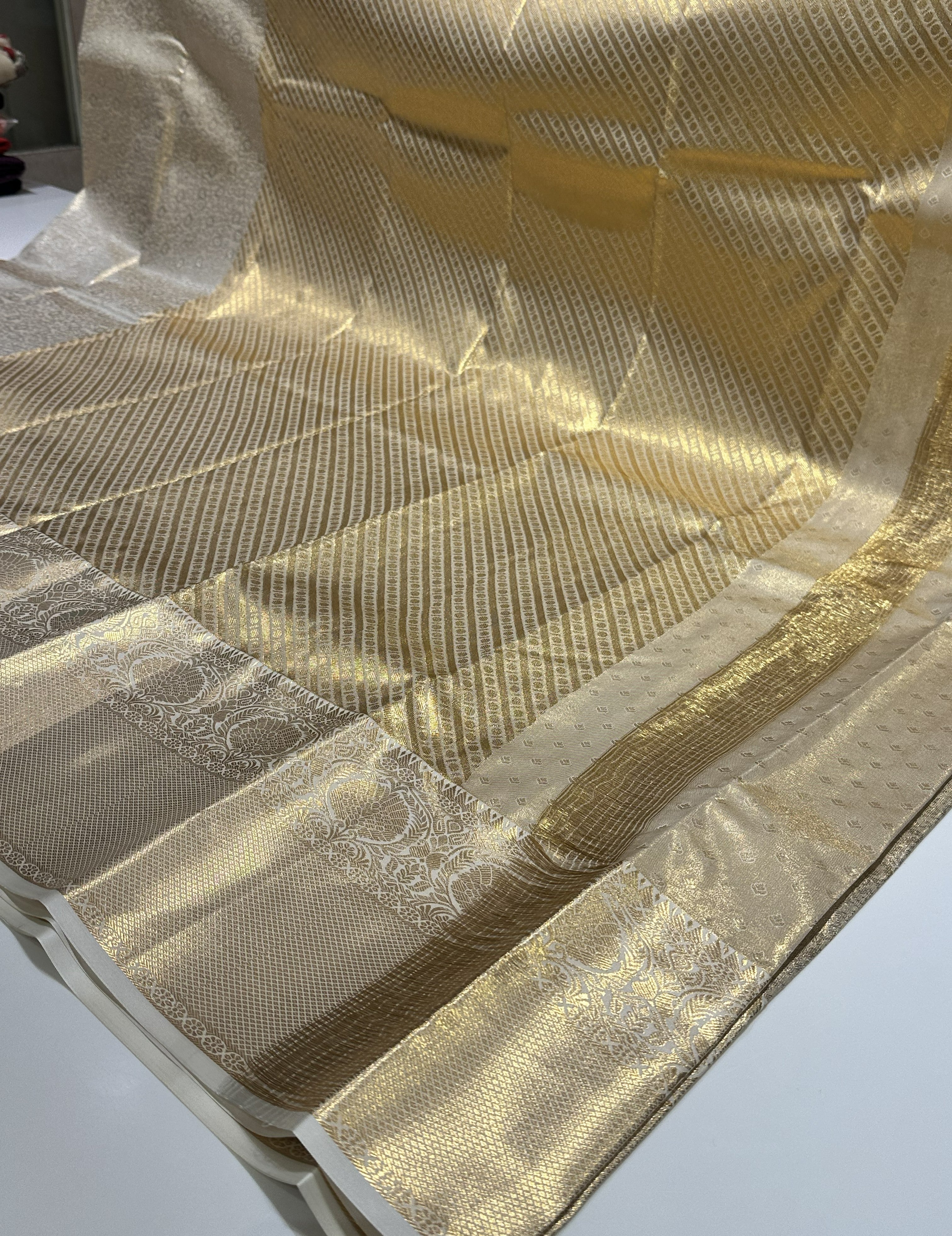 Light Gold Semi Tissue Saree with All-Over Floral Print