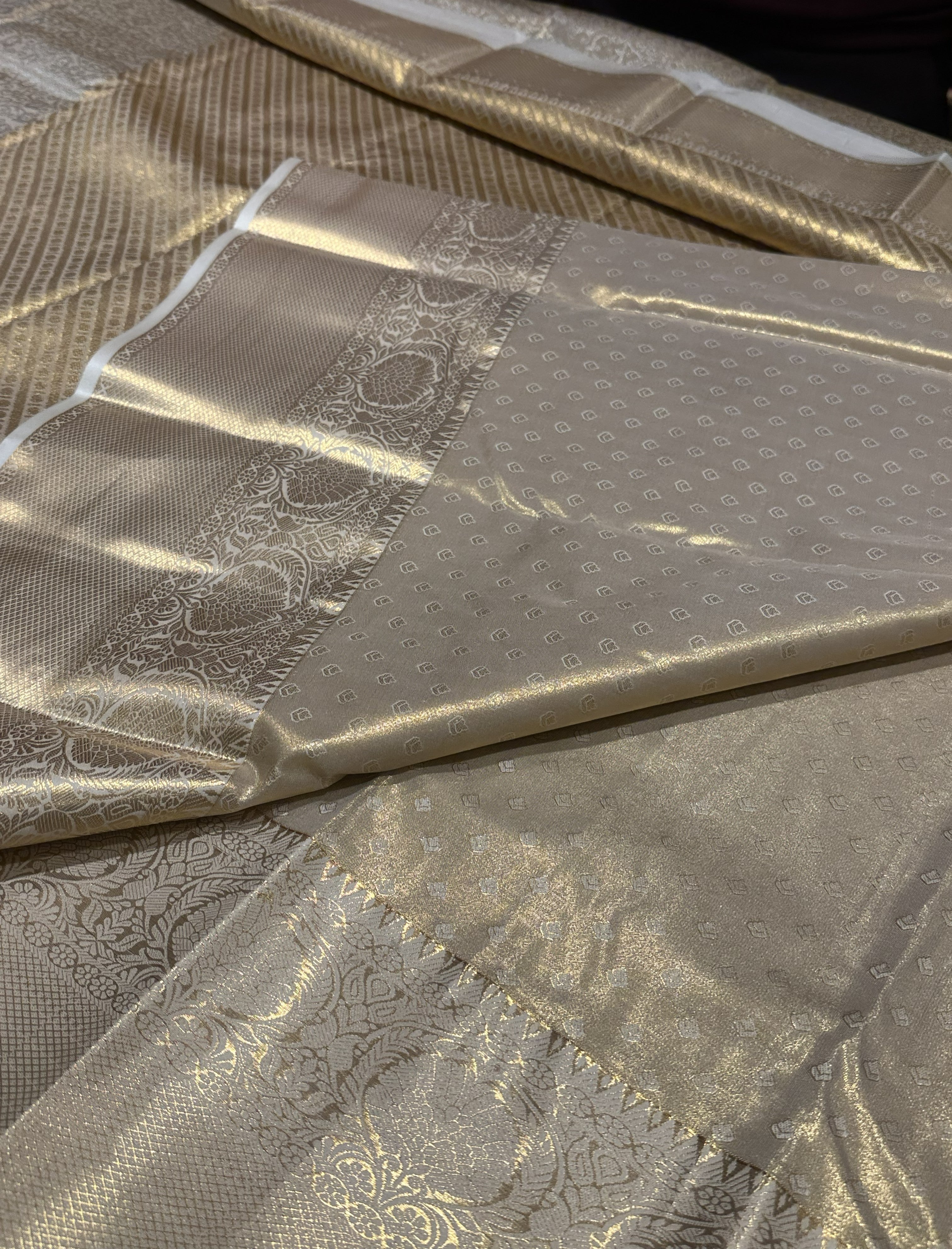 Light Gold Semi Tissue Saree with All-Over Floral Print
