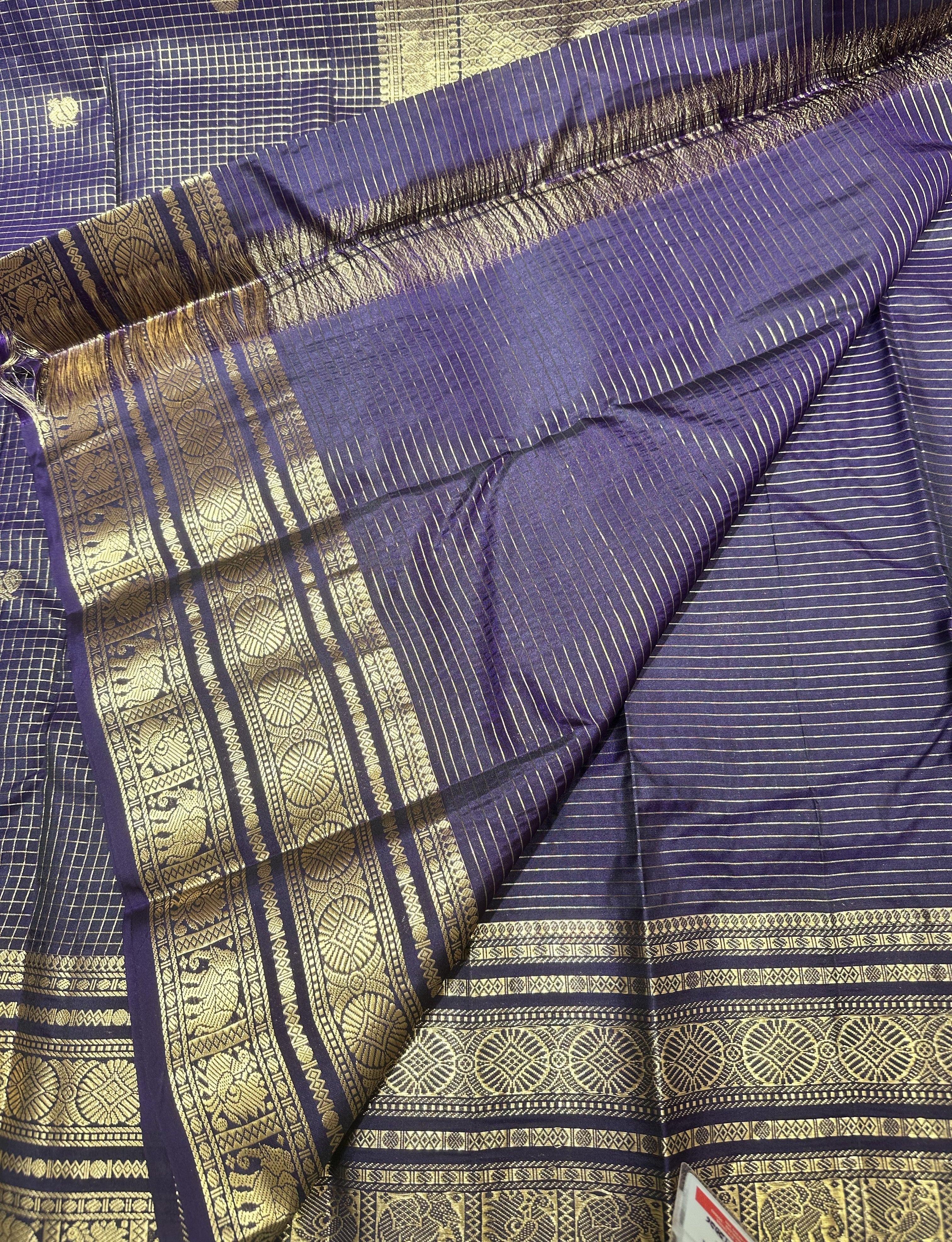 Premium Purple checked Semi-Kanjivaram Saree