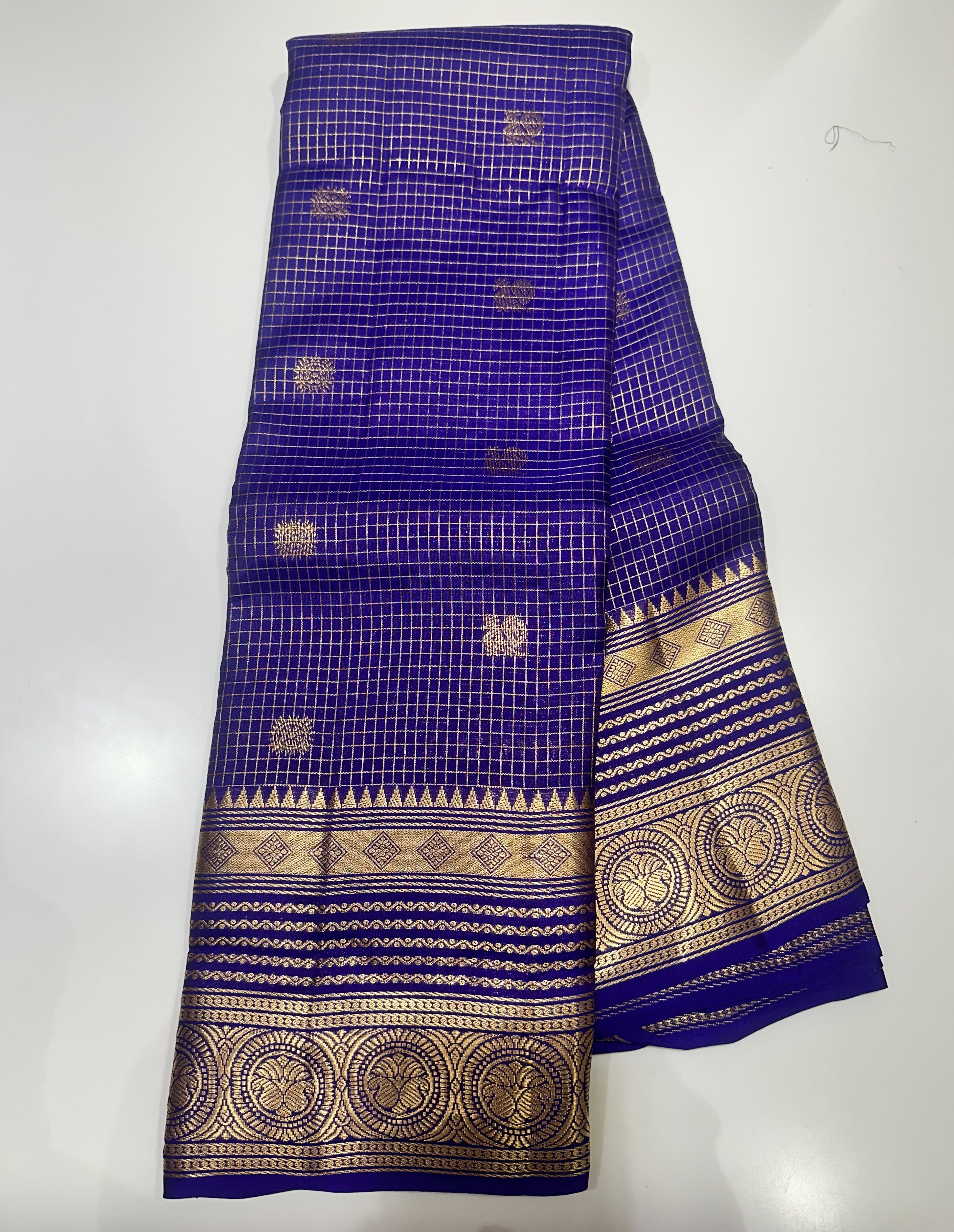 Premium Blue checked Semi-Kanjivaram Saree