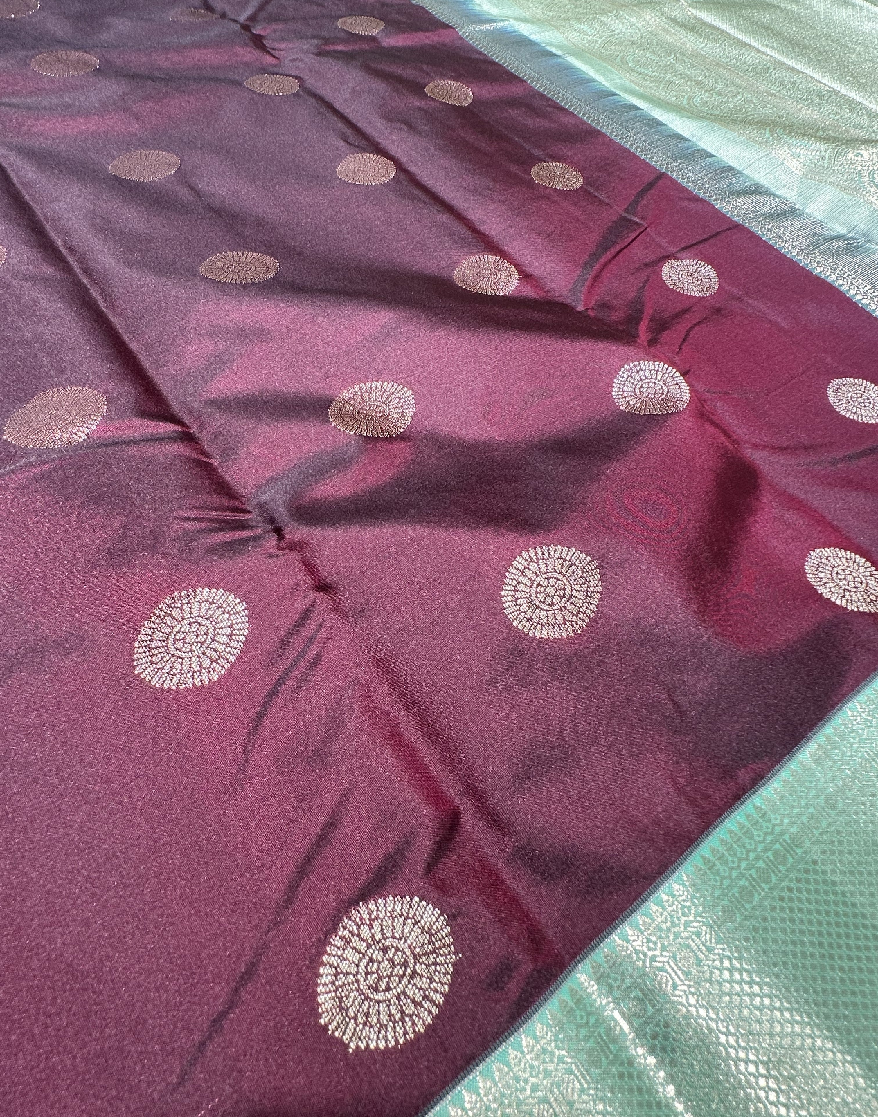 Dark Chocolate Brown Semi Kanjivaram Silk Saree With Pista Green Contrast