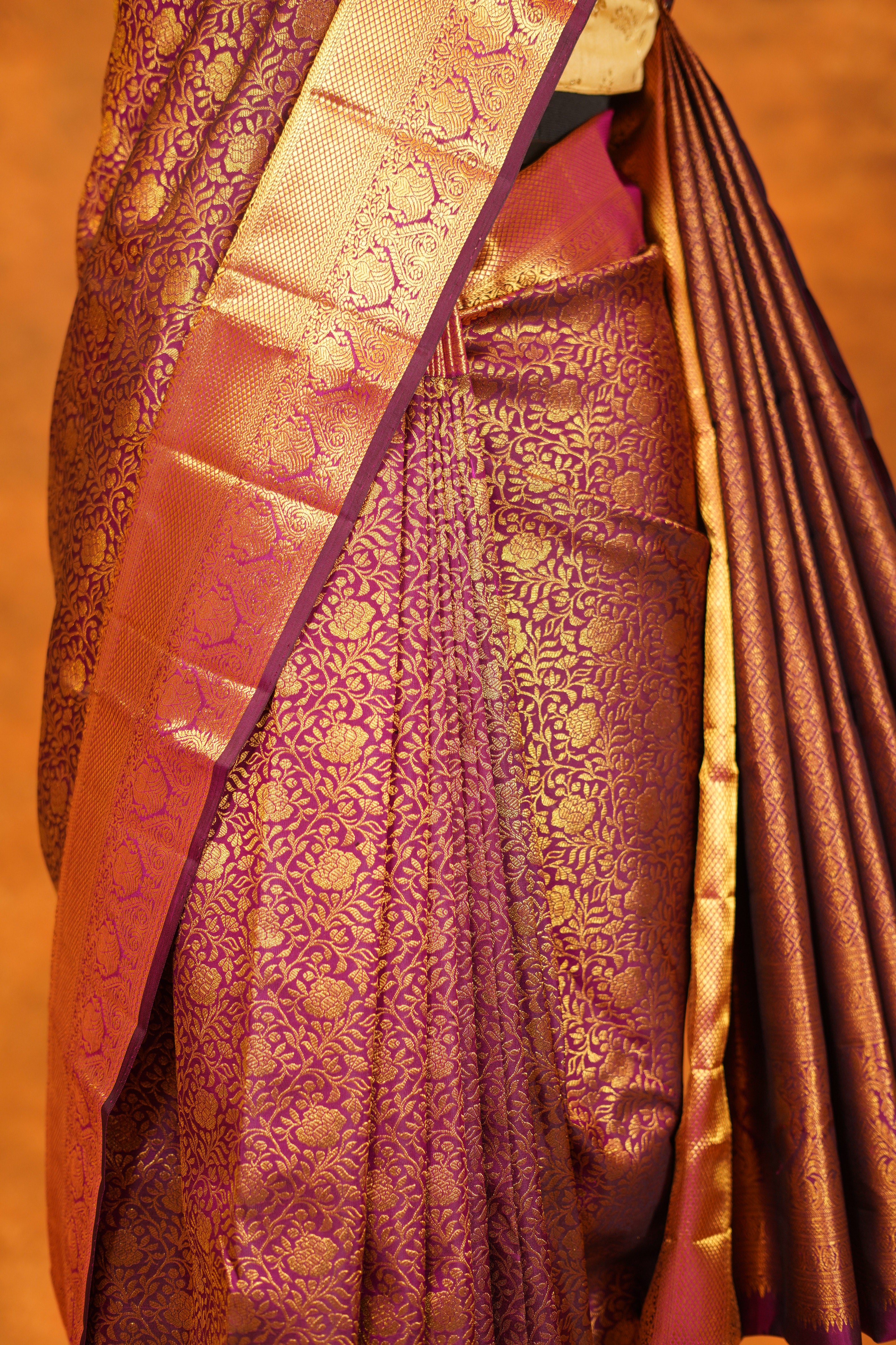 Wine colour Pure Kanjivaram Silk Saree