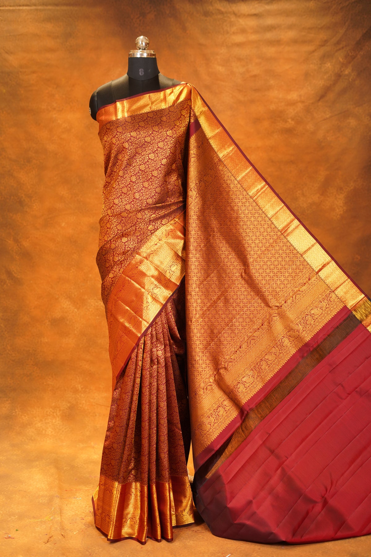 Maroon colour Pure Kanjivaram Silk Saree