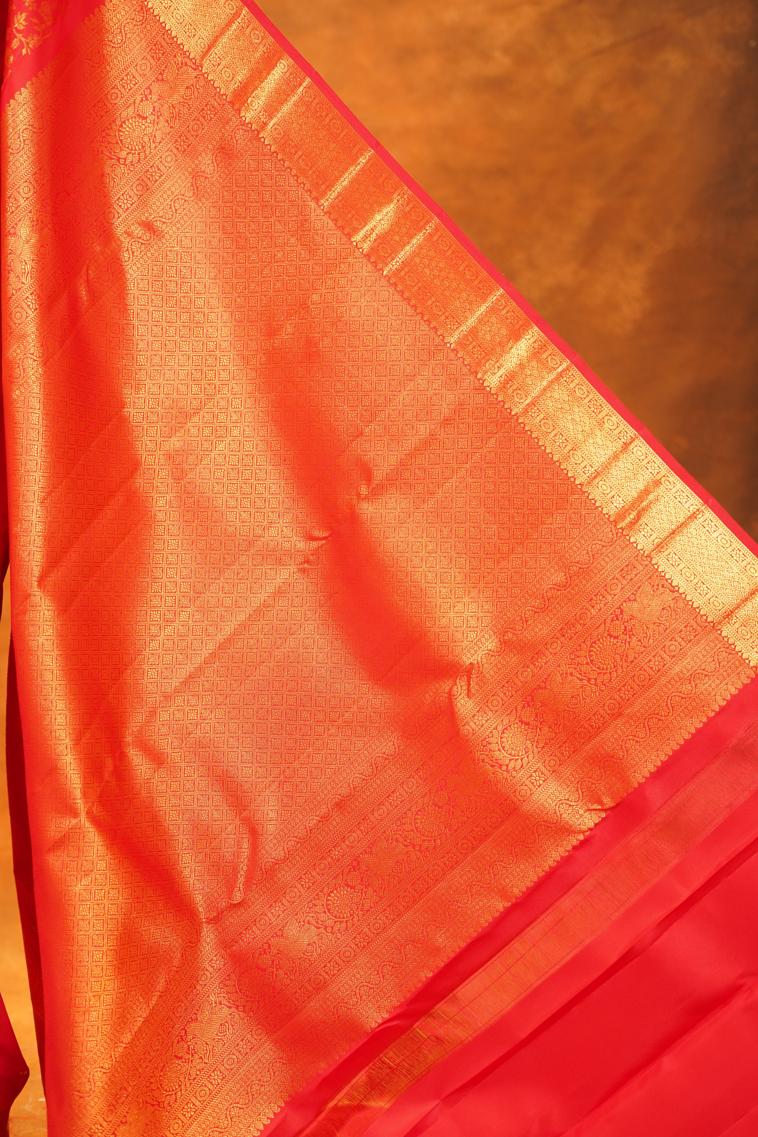 Red colour Pure Kanjivaram Silk Saree