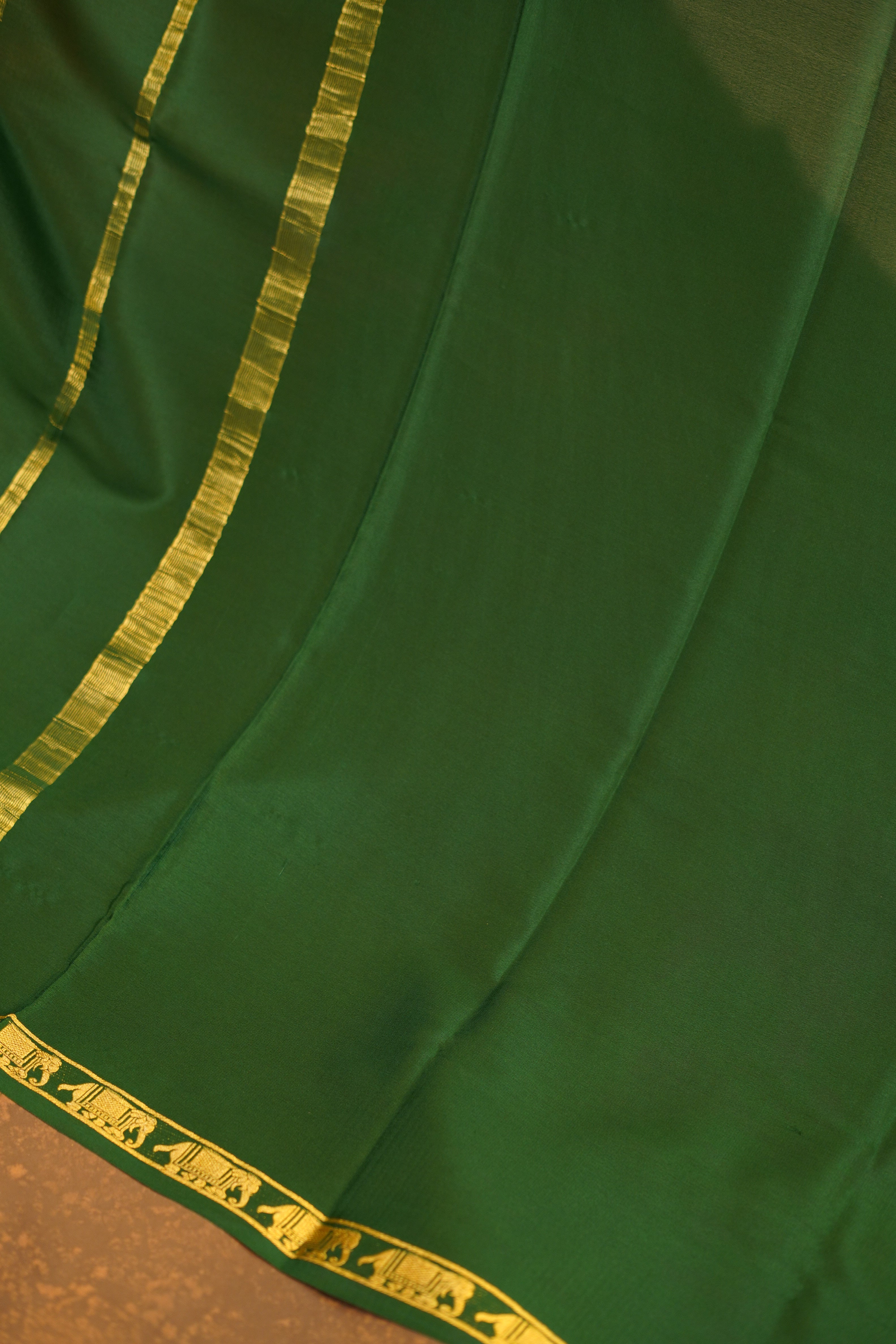 Yellow Colour Pure Mysore Silk Saree With Bottle Green Contrast