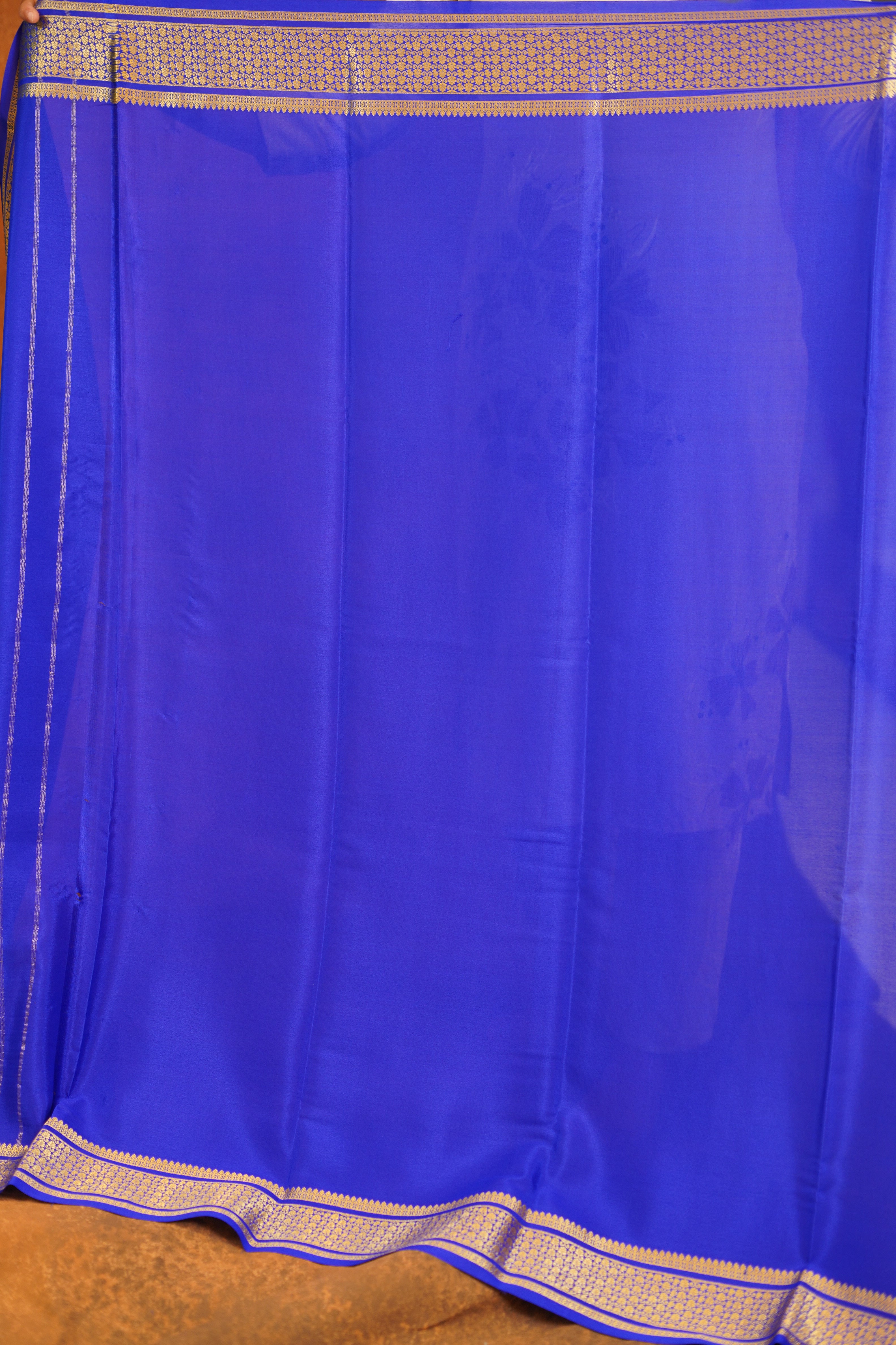 Rama Blue Colour 120 GSM Pure Mysore Silk Saree With Royal Blue Contrast