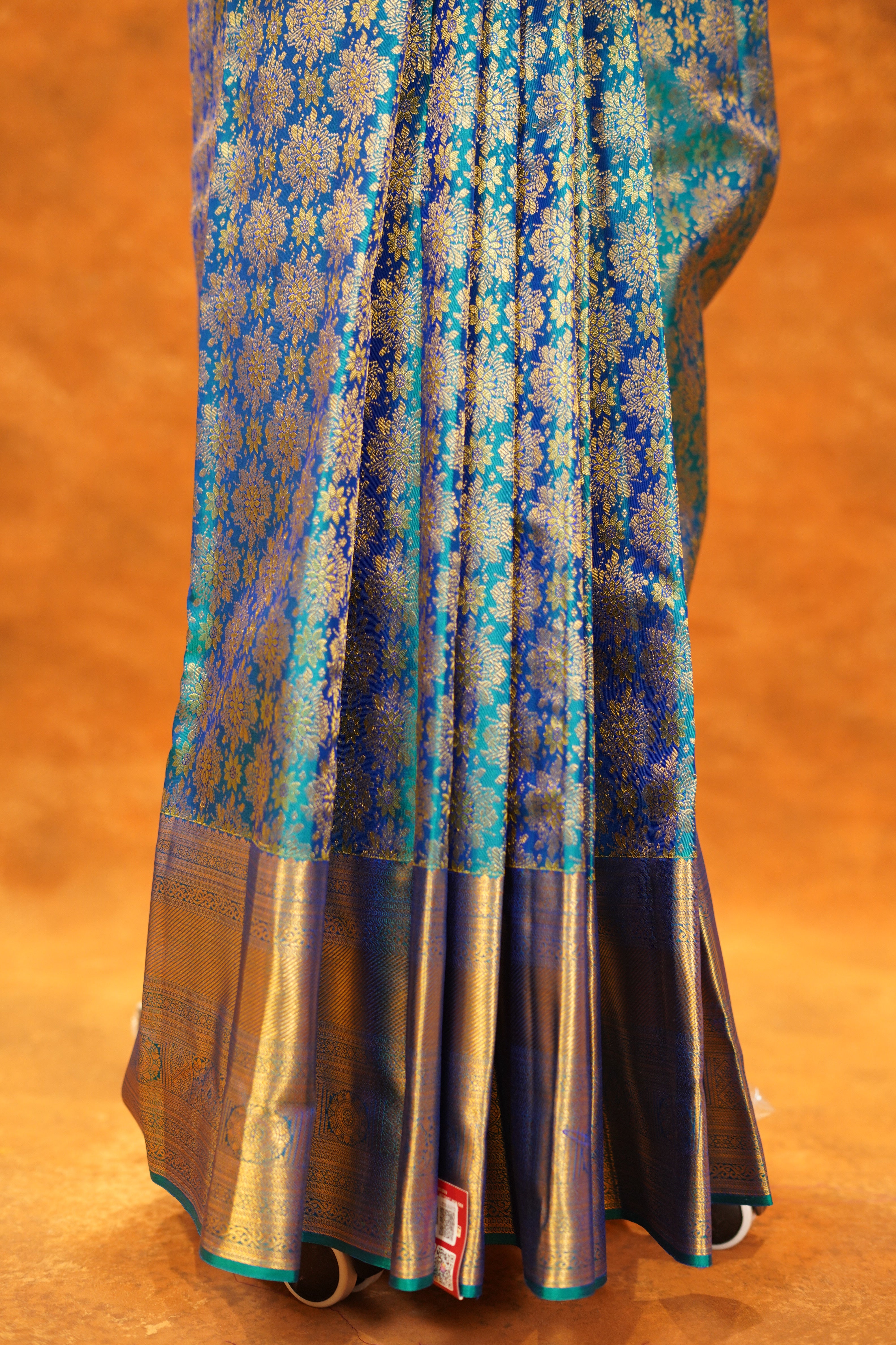 Traditional Rama-Blue Dual Shade Pure Kanjivaram Silk Saree