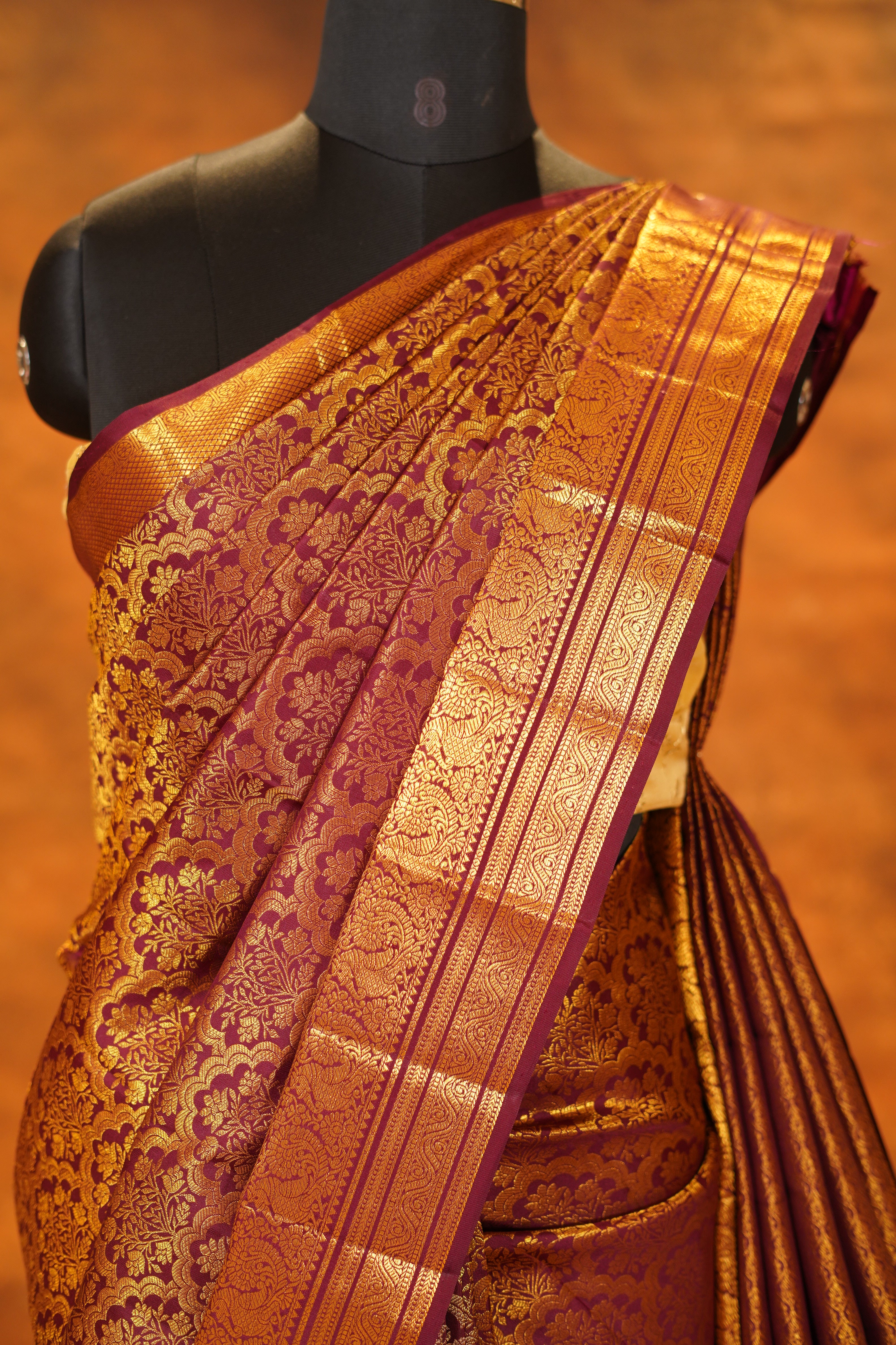 Traditional Maroon Shaded Pure Kanjivaram Silk Saree