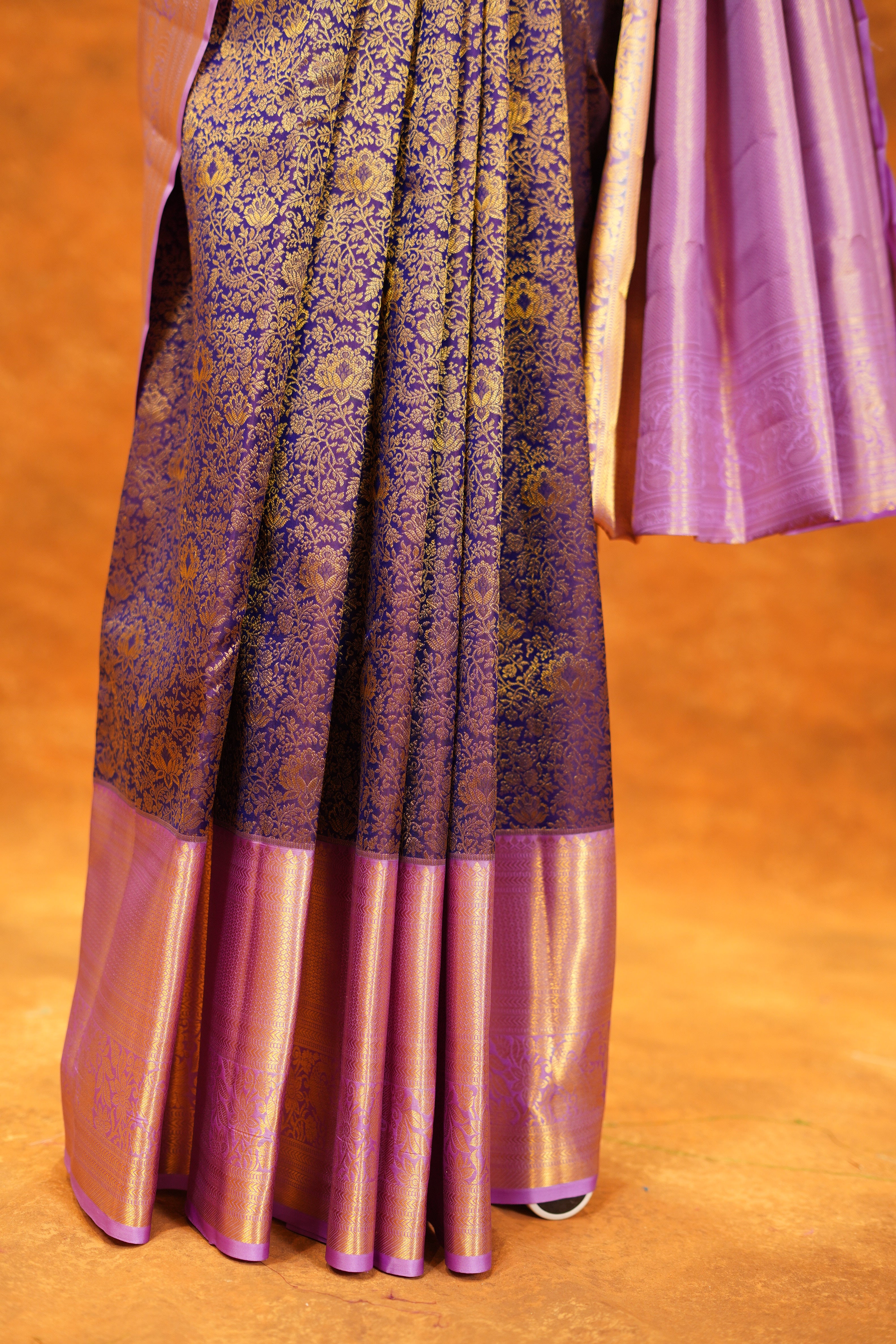 Purple Colour Pure Kanjivaram Silk Saree With Lavender Contrast
