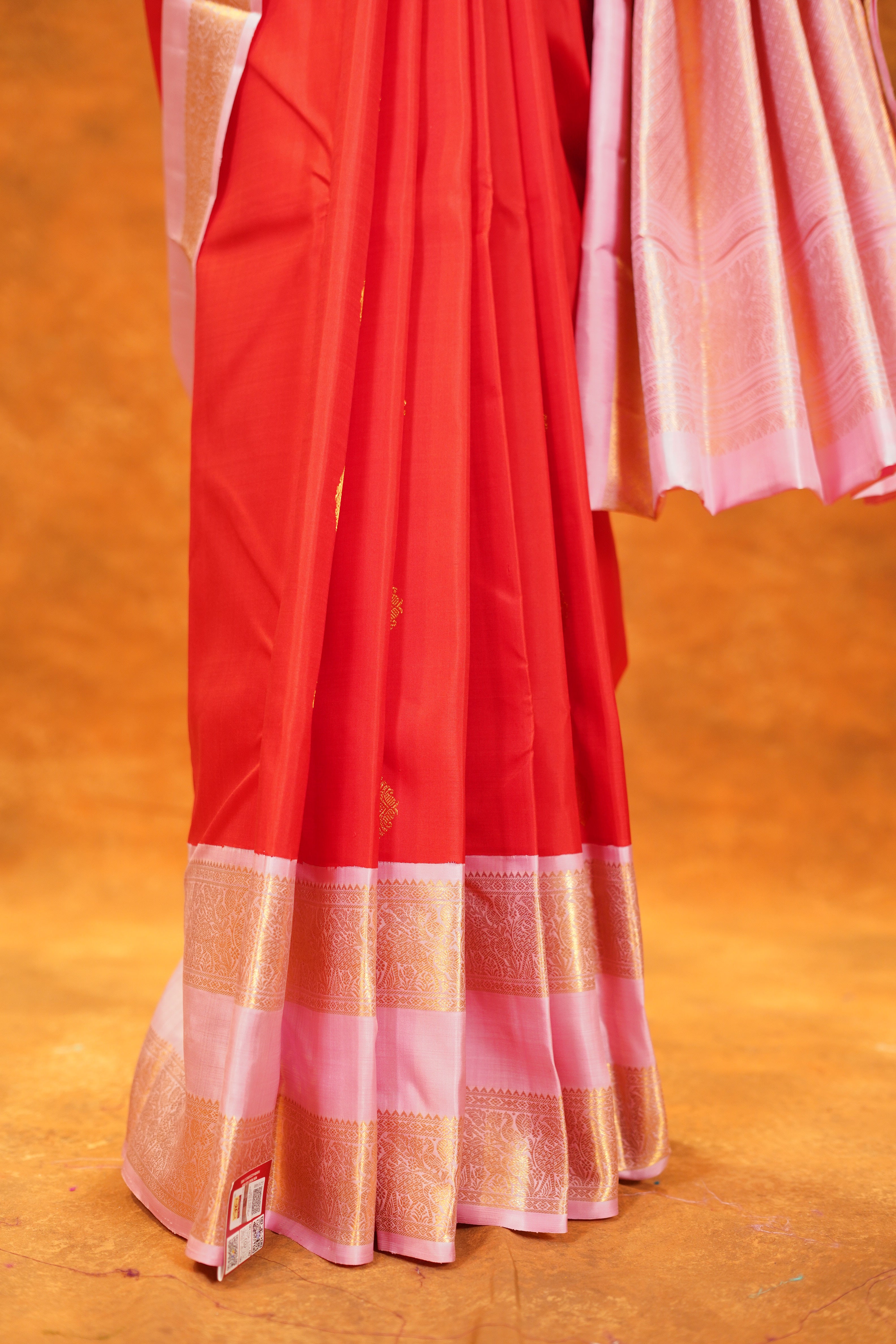 Red Colour Pure Kanjivaram Silk Saree With Baby Pink Contrast