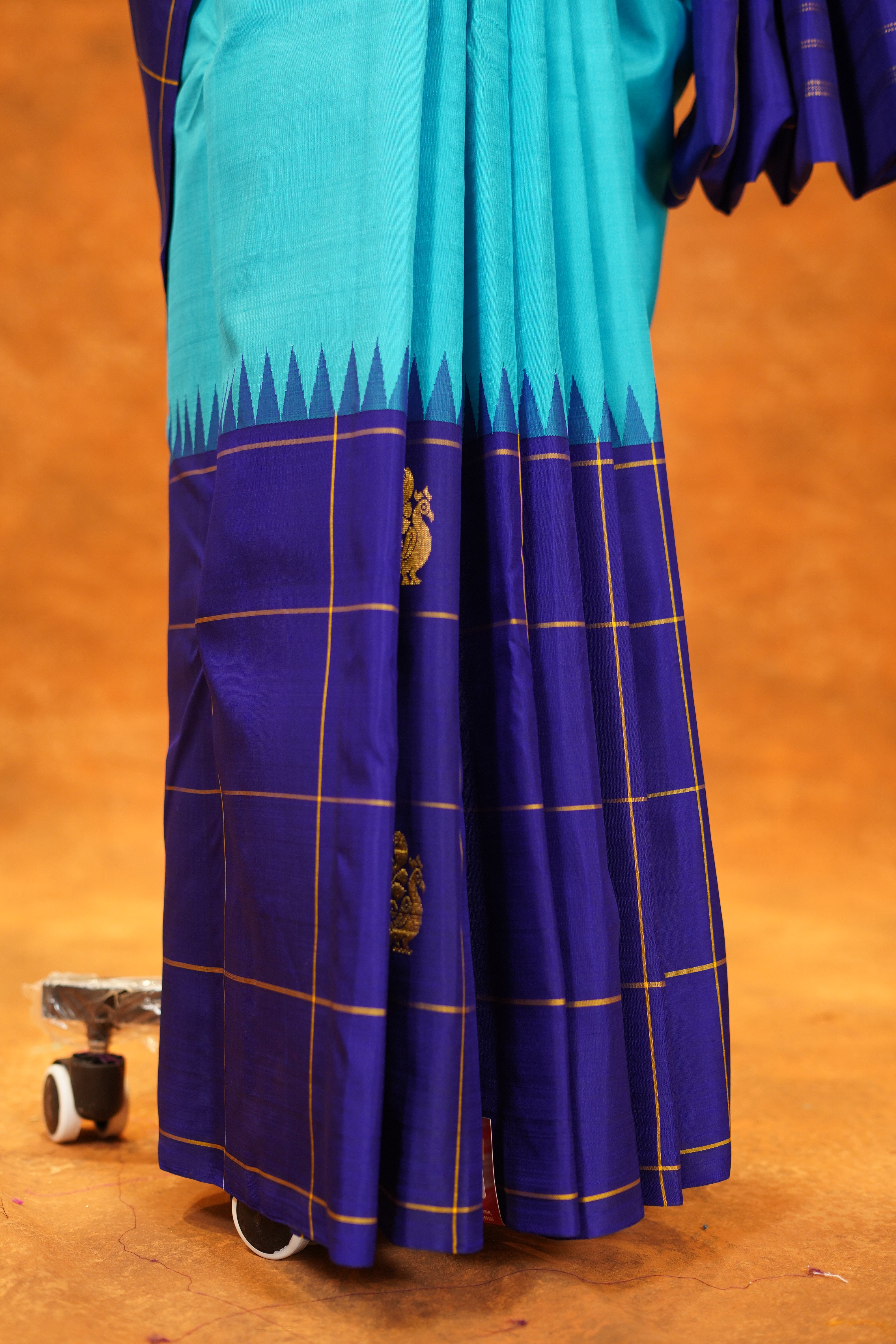 Sky Blue Colour Half And Half Pure Kanjivaram silk Saree with Royal Blue Contrast