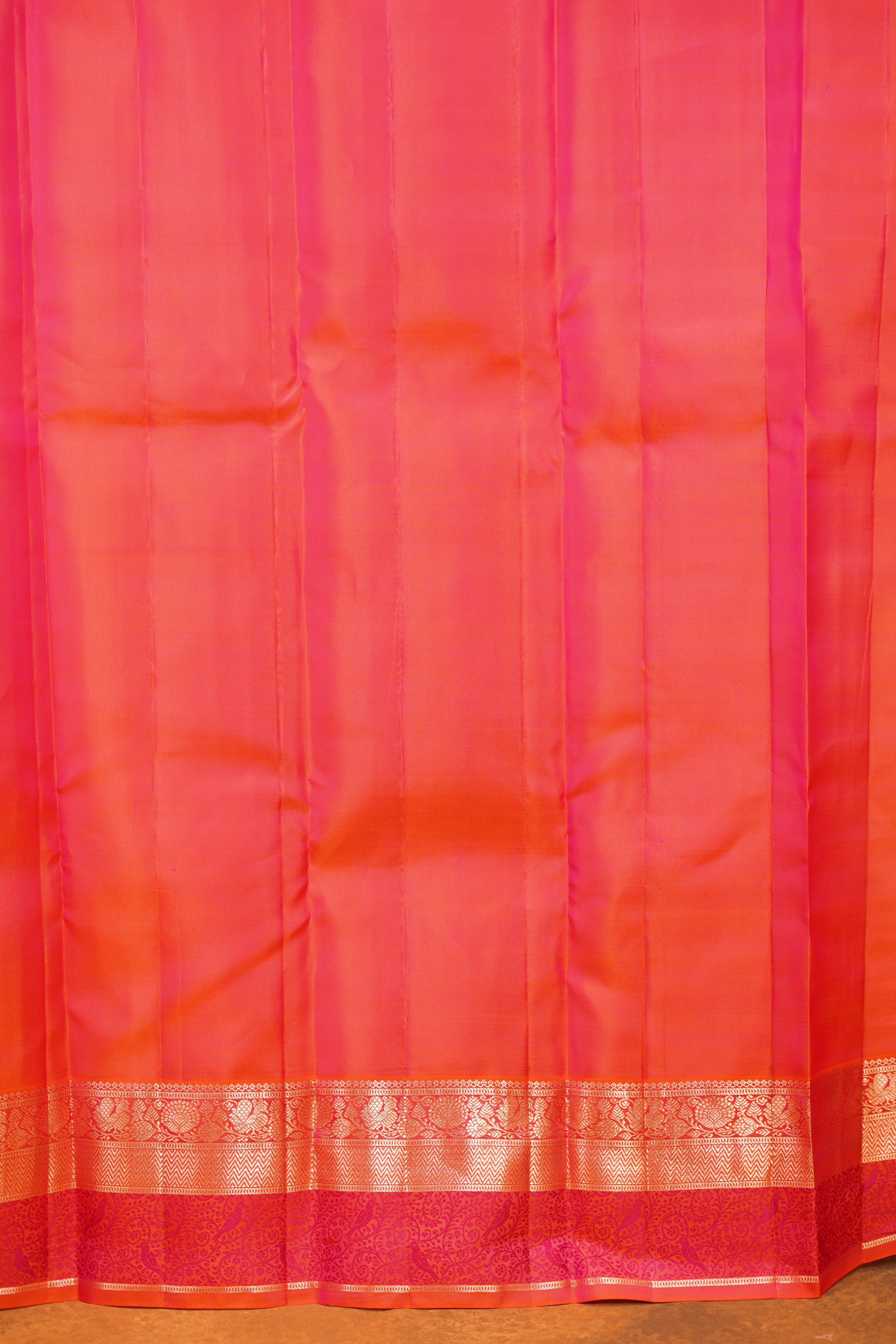Dark Brown colour Pure Kanjivaram Silk Saree with Pink contrast