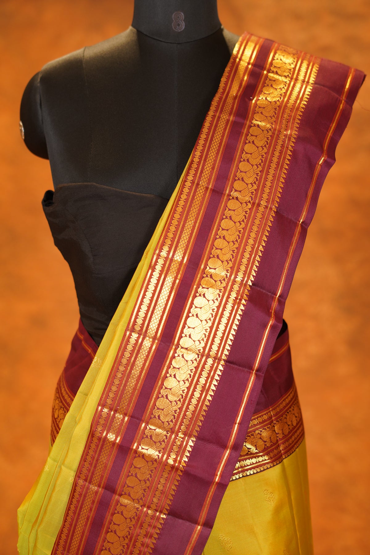 Pista Green colour Pure Kanjivaram Silk Saree with Maroon contrast