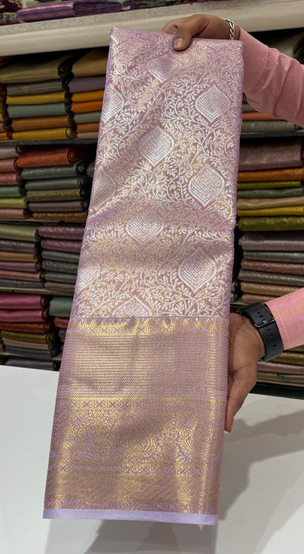 Soft Lavender Saree with Zari work for Everyday and Office Use