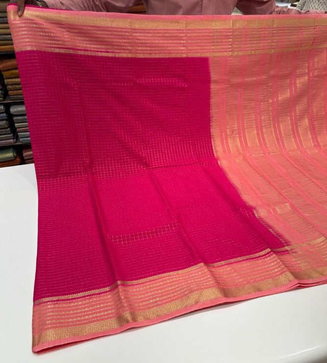 Soft Pink color with Peach Border and Zari Check Detailing – Perfect for Daily or Office Wear