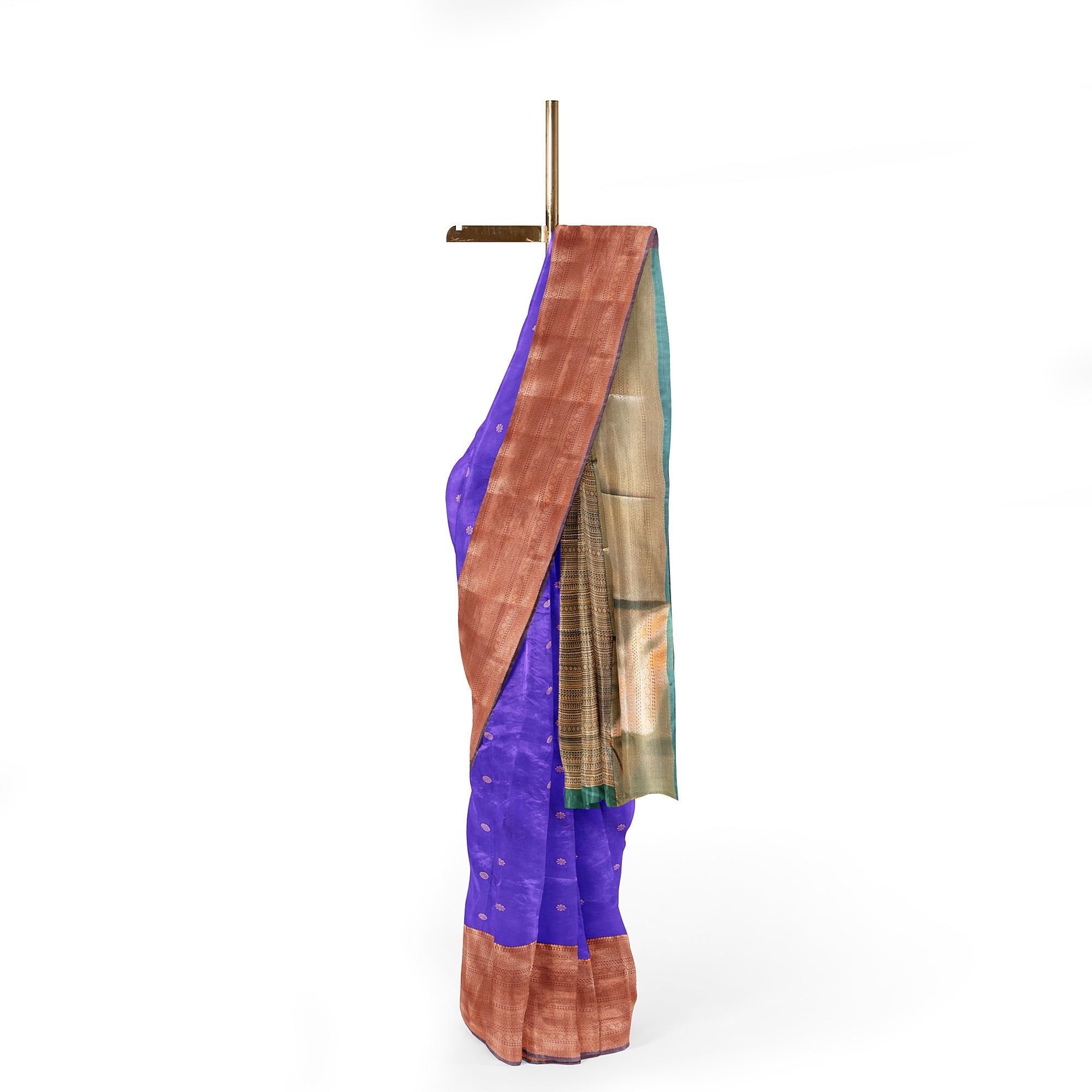 "Purple Butta Semi Silk Saree with Dark Green Border – Elegant Semi Silk Sarees Online" - New Sudarshan Silks`