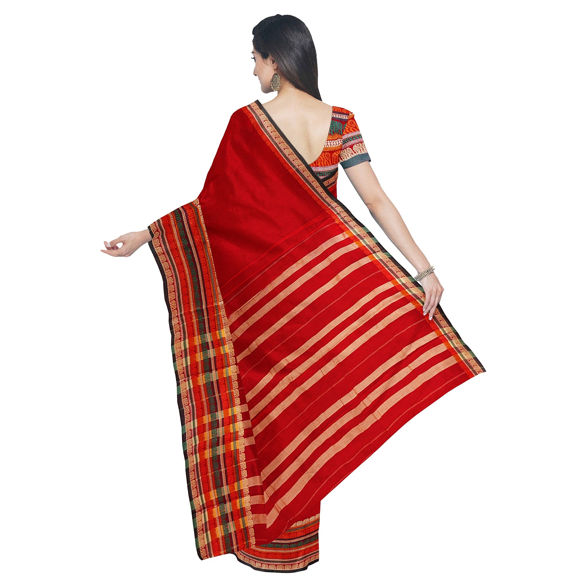 Red Cotton Saree – Plain Body with Traditional Border – Shop Online