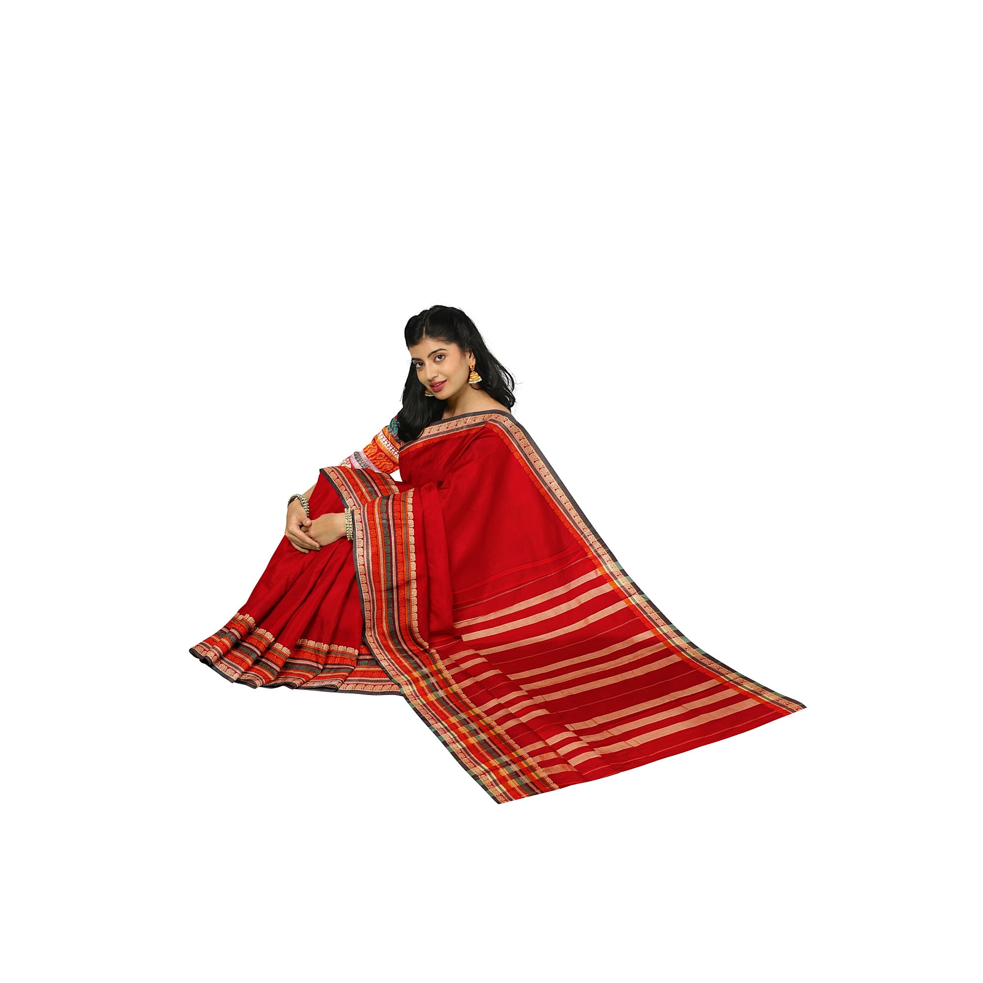 Red Cotton Saree – Plain Body with Traditional Border – Shop Online