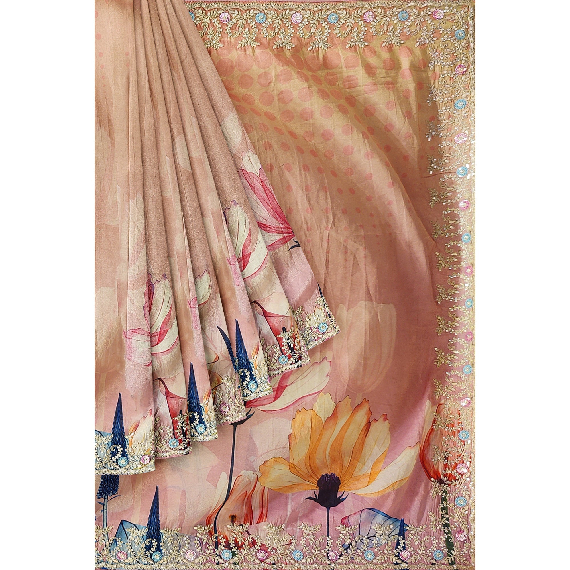 Baby Pink Floral Fancy Saree with Delicate Embroidery – Elegant Ethnic Saree Online