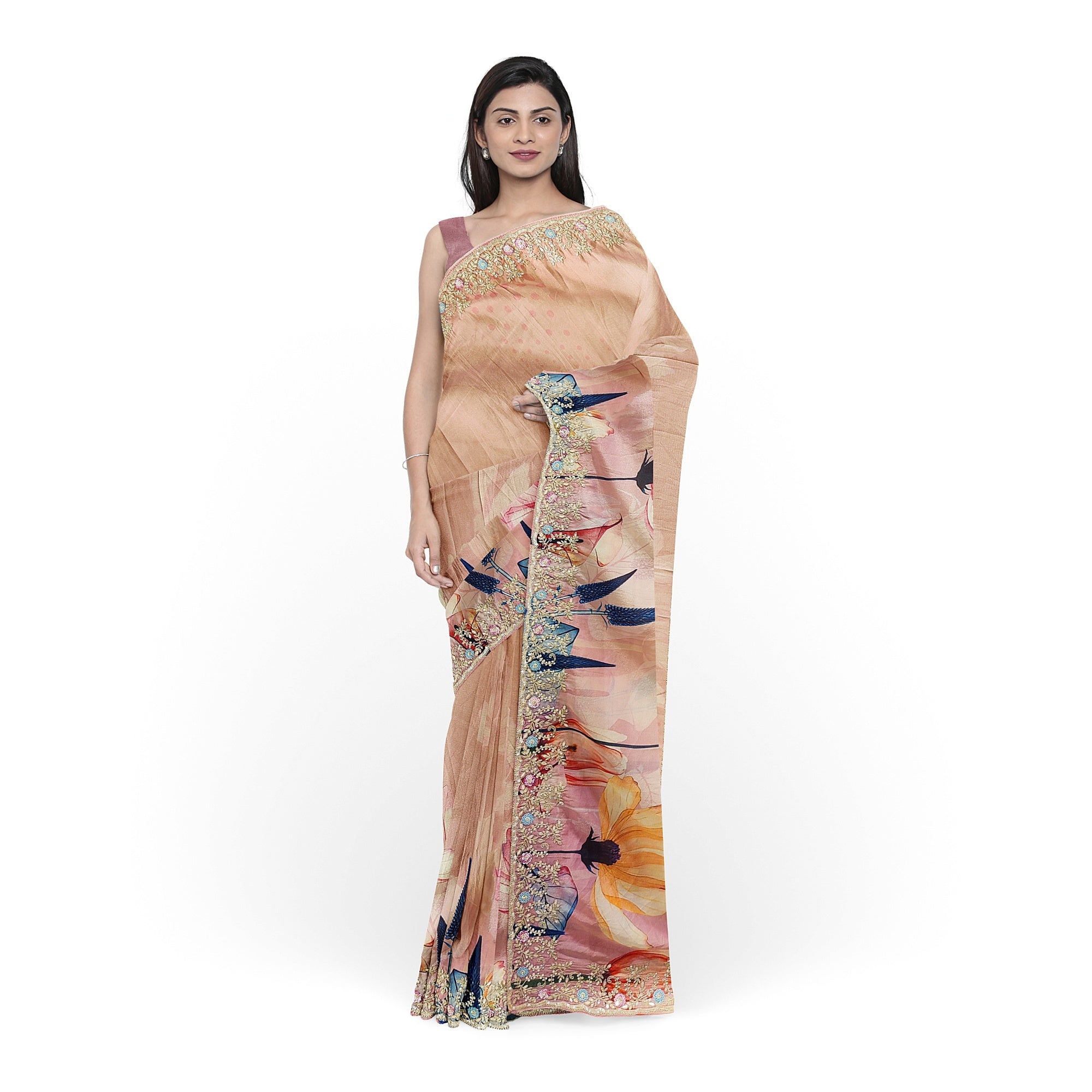 Baby Pink Floral Fancy Saree with Delicate Embroidery – Elegant Ethnic Saree Online
