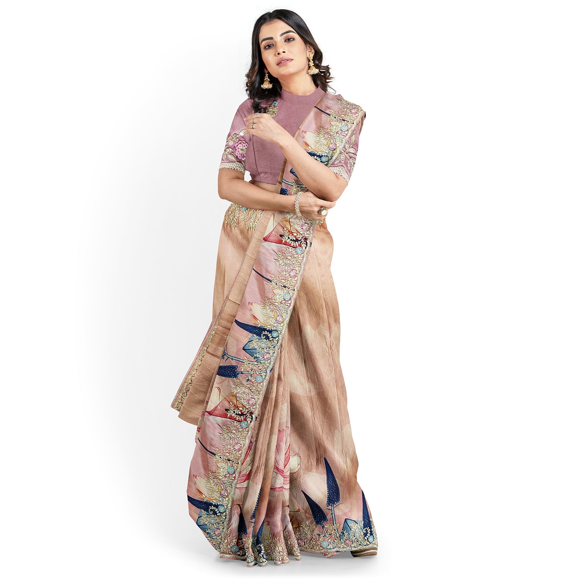 Baby Pink Floral Fancy Saree with Delicate Embroidery – Elegant Ethnic Saree Online