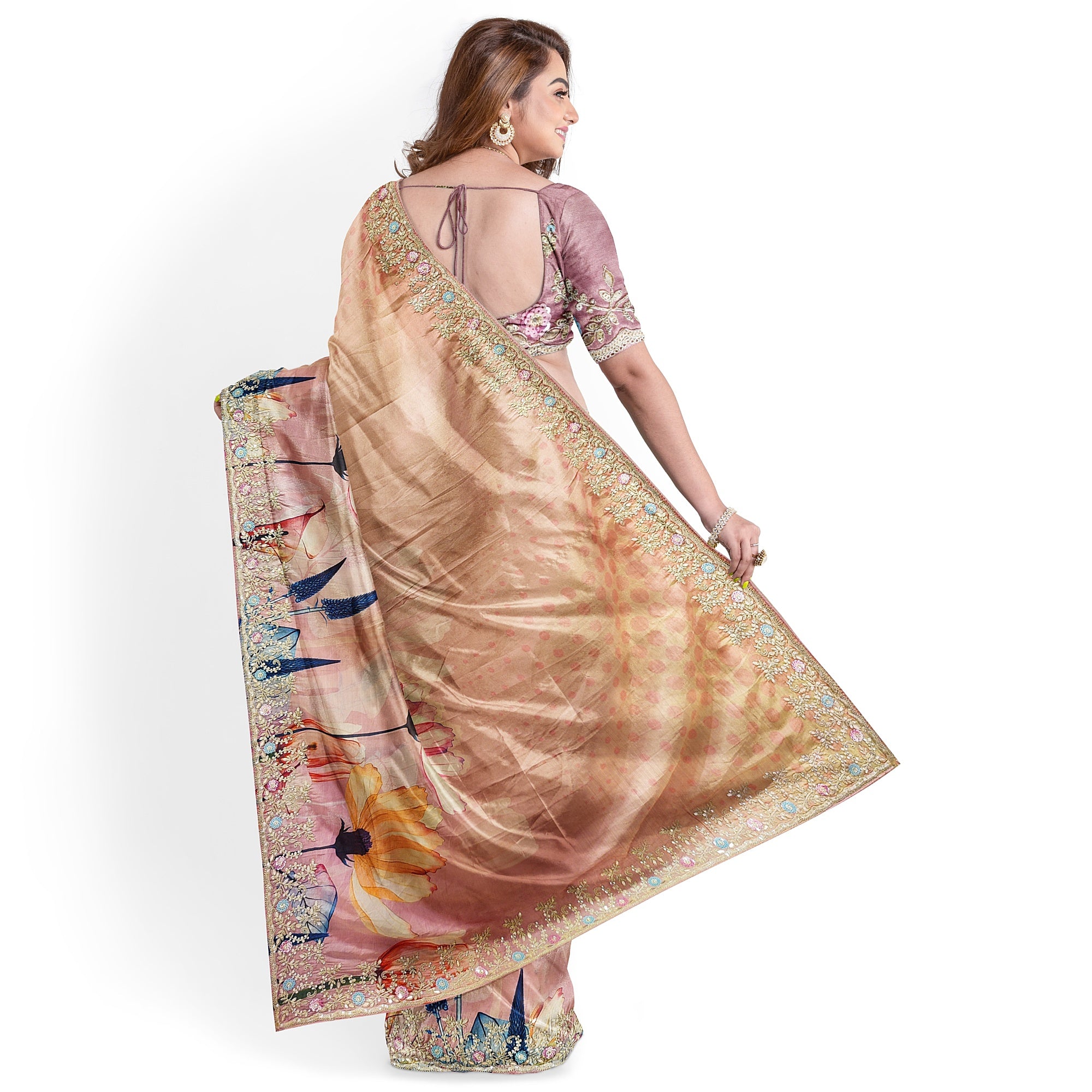 Baby Pink Floral Fancy Saree with Delicate Embroidery – Elegant Ethnic Saree Online