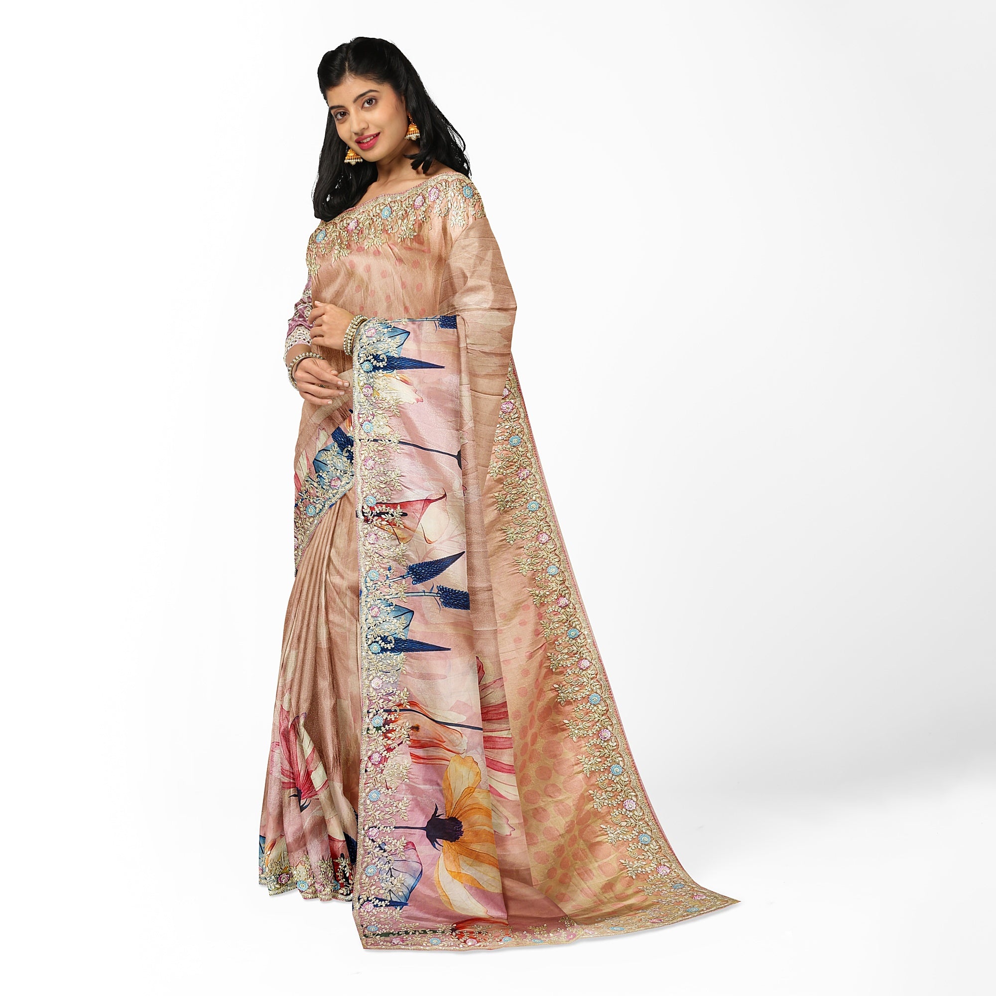 Baby Pink Floral Fancy Saree with Delicate Embroidery – Elegant Ethnic Saree Online
