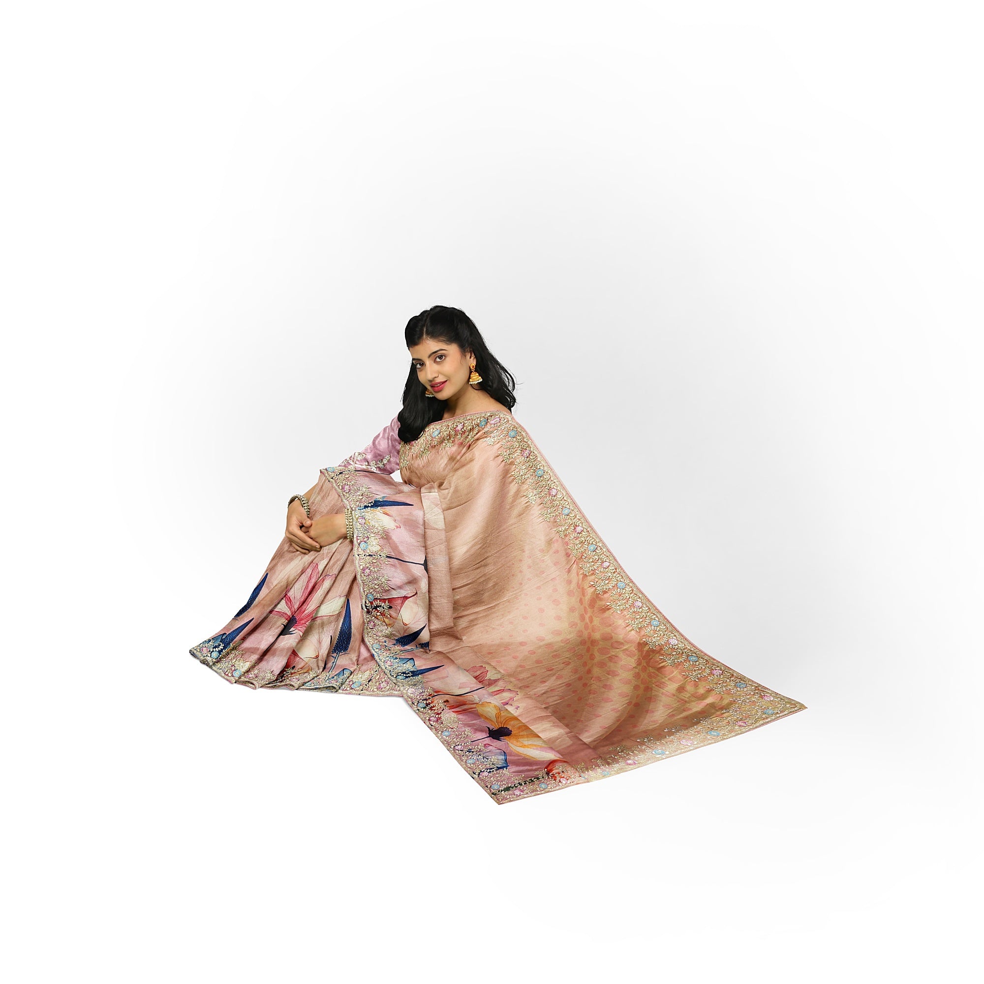 Baby Pink Floral Fancy Saree with Delicate Embroidery – Elegant Ethnic Saree Online