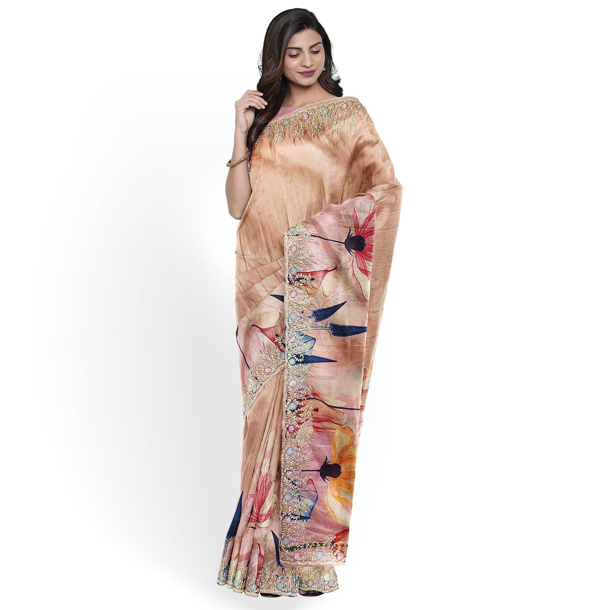 Baby Pink Floral Fancy Saree with Delicate Embroidery – Elegant Ethnic Saree Online