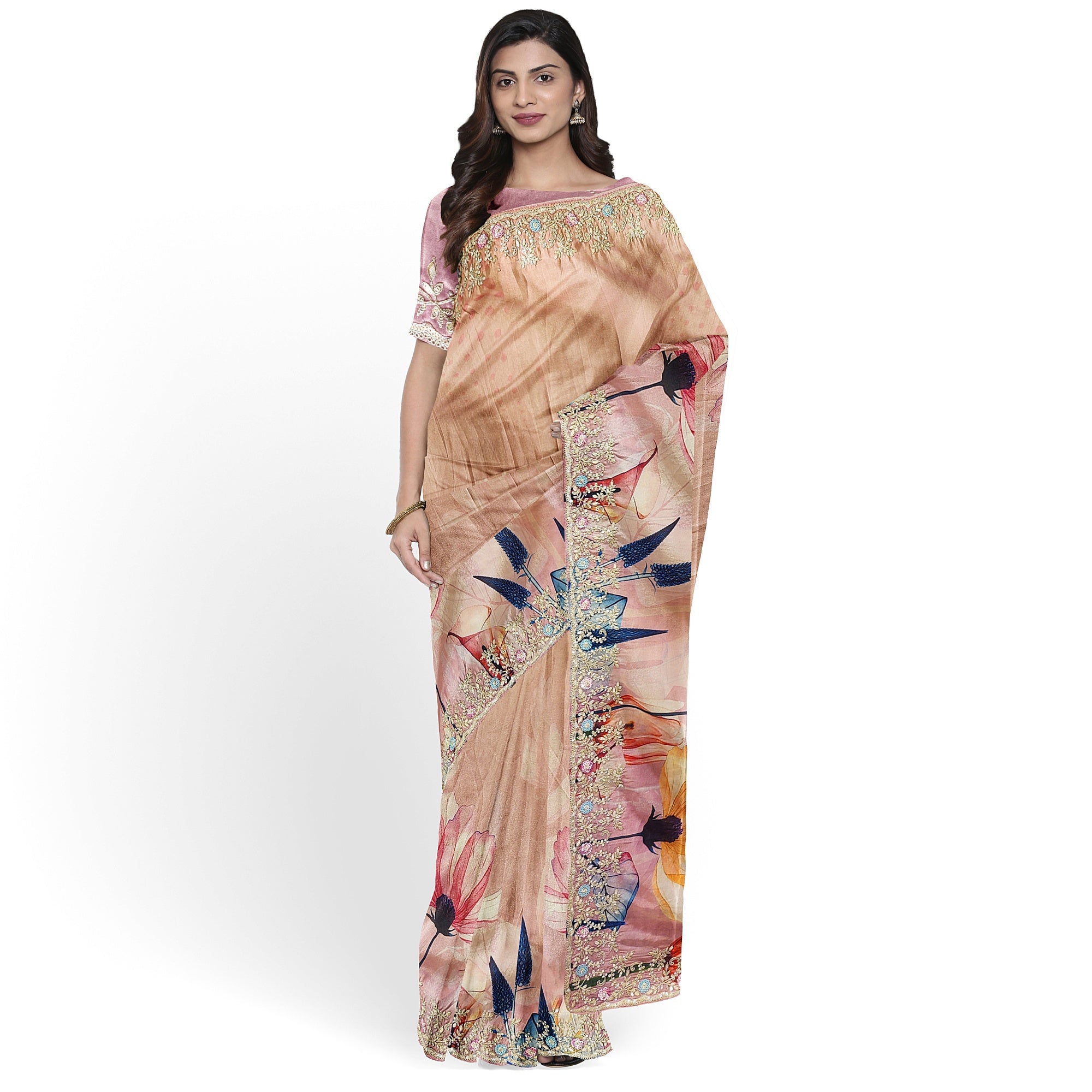 Baby Pink Floral Fancy Saree with Delicate Embroidery – Elegant Ethnic Saree Online