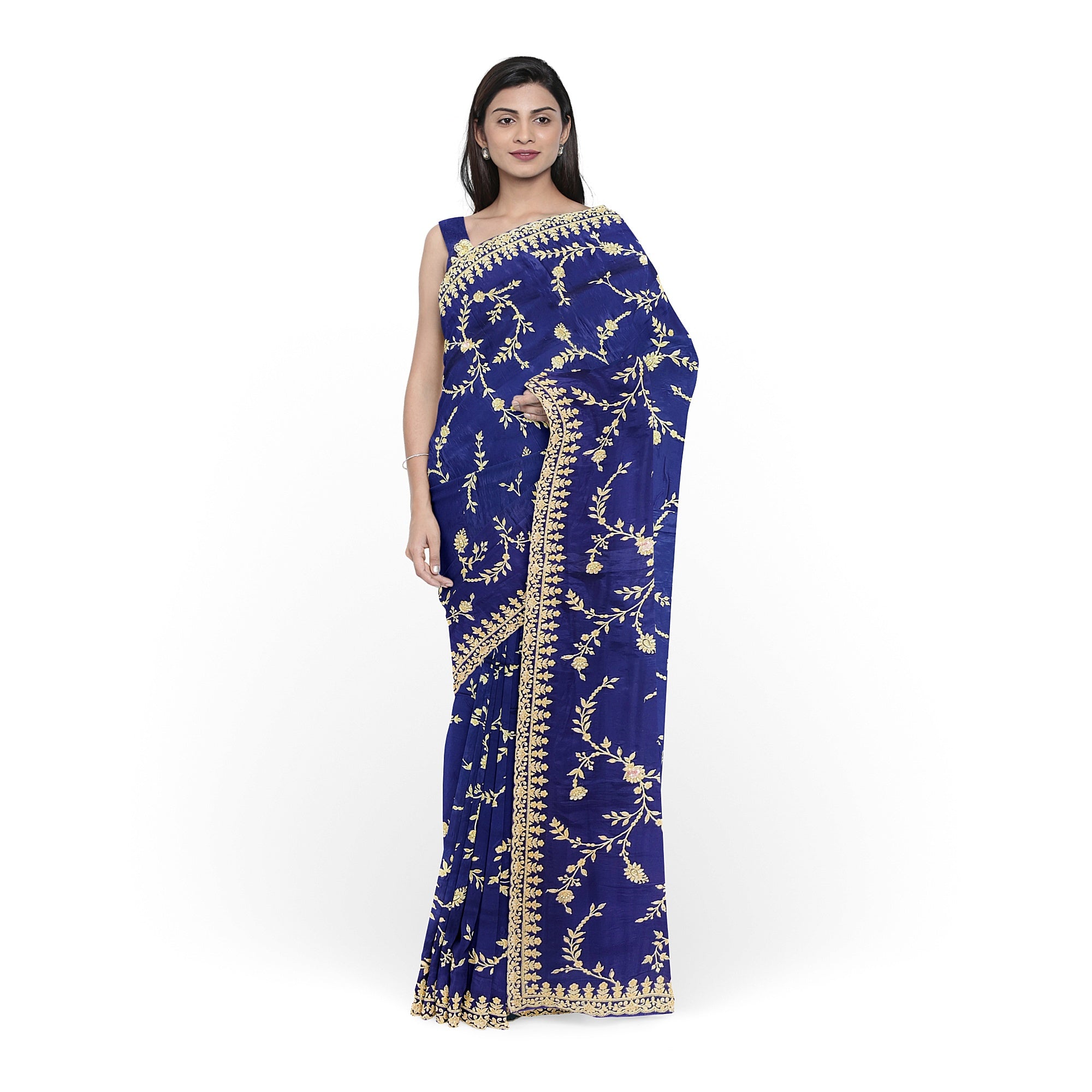 Purple Fancy Saree with Elegant Embroidery Work – Fancy Party Wear Saree Online