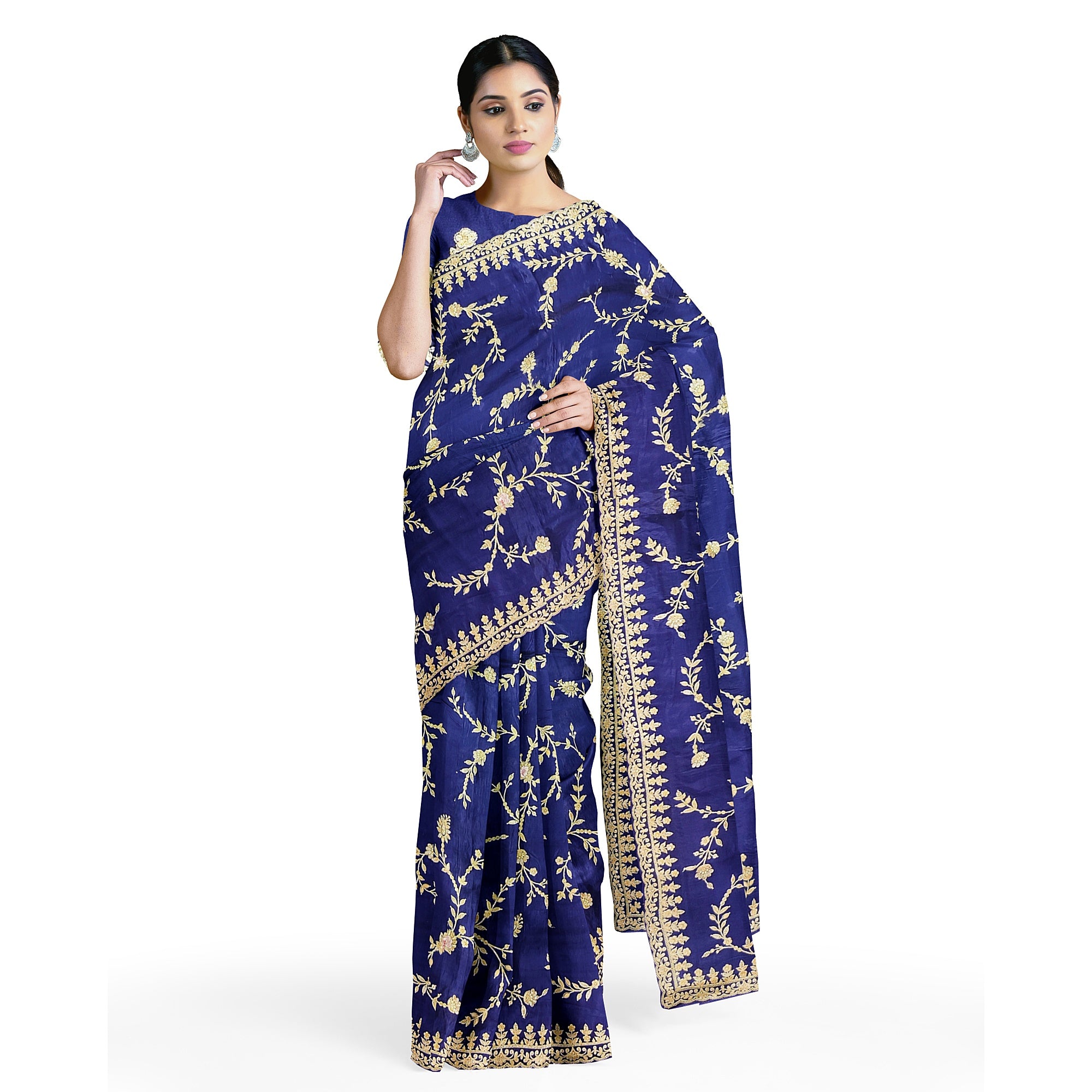 Purple Fancy Saree with Elegant Embroidery Work – Fancy Party Wear Saree Online
